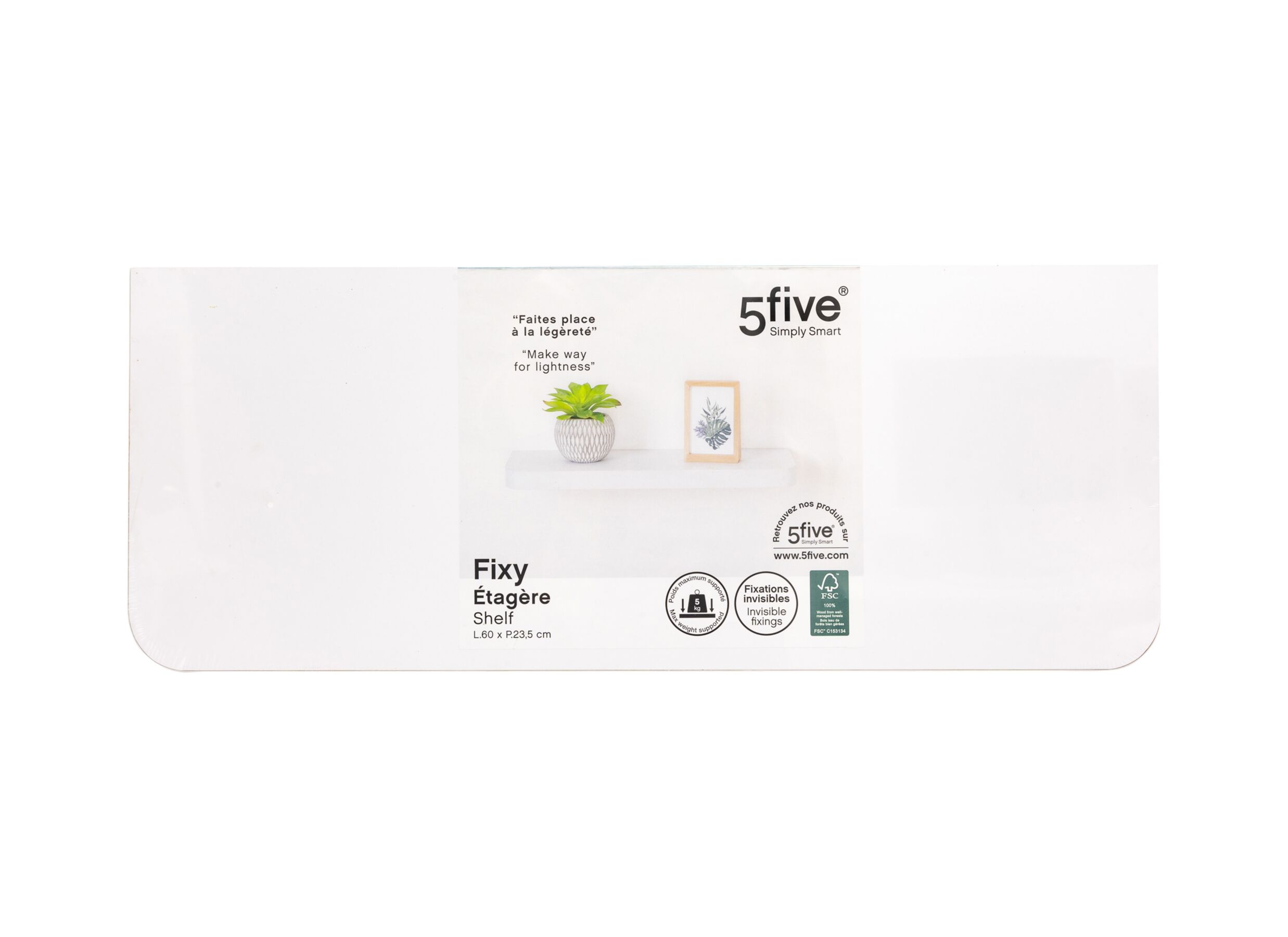 Aperçu - Tablette murale Fixy 60x23,5x3,8cm - MDF - blanc