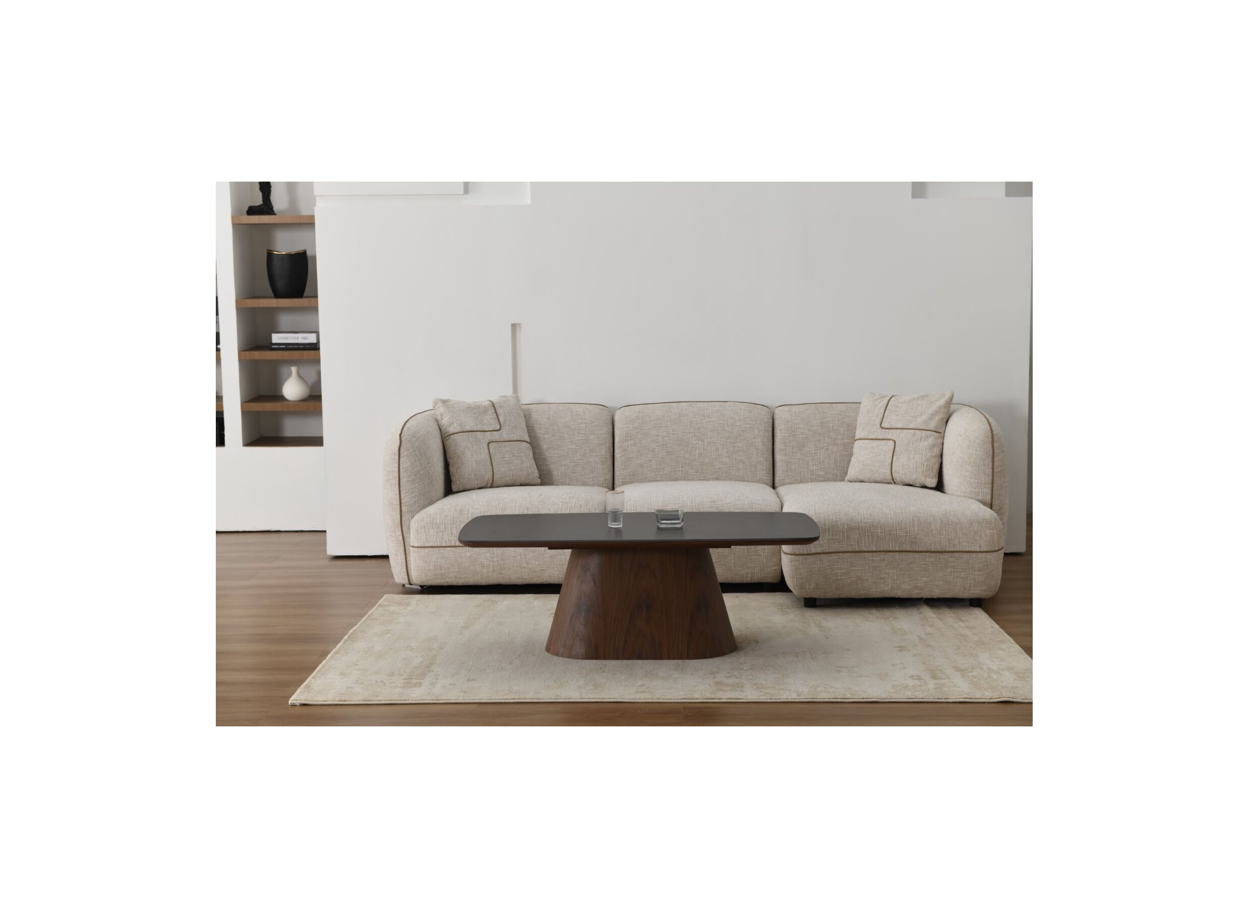 Foto ambiance - Table basse Indy 120x60cm - placage & céramique - marron noir