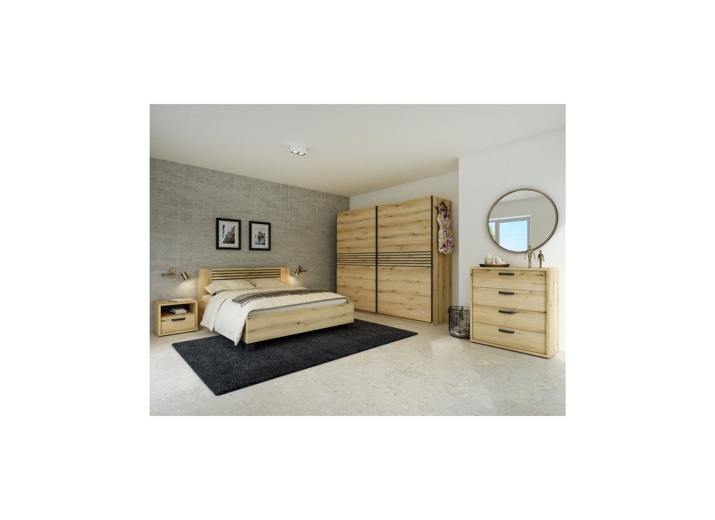 Foto ambiance - Chambre à coucher Kato avec lit 180x200cm - mélamine - armoire 200cm