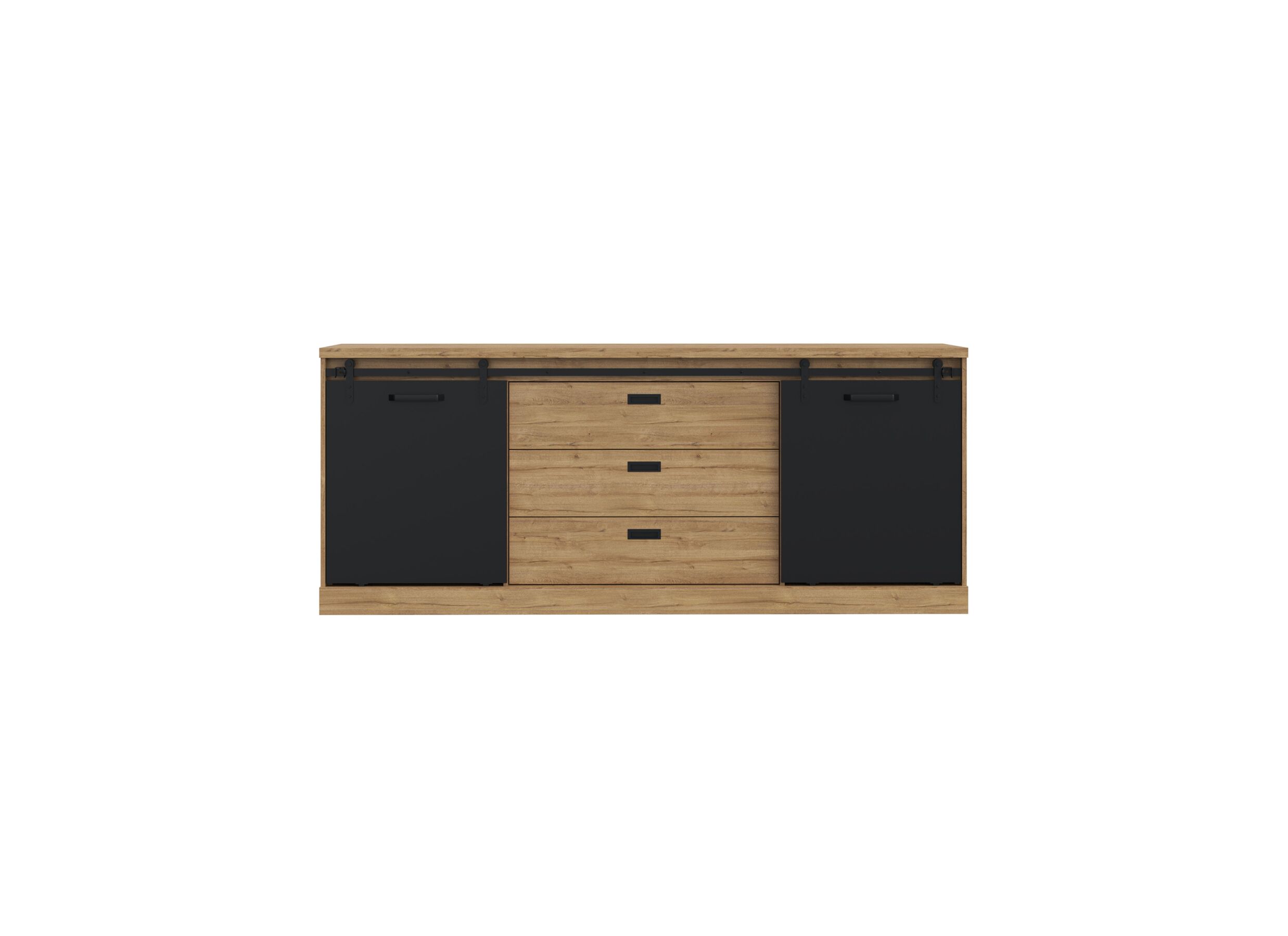 Buffet Kaszimiro 213cm - panneau décor - chêne waterford/noir