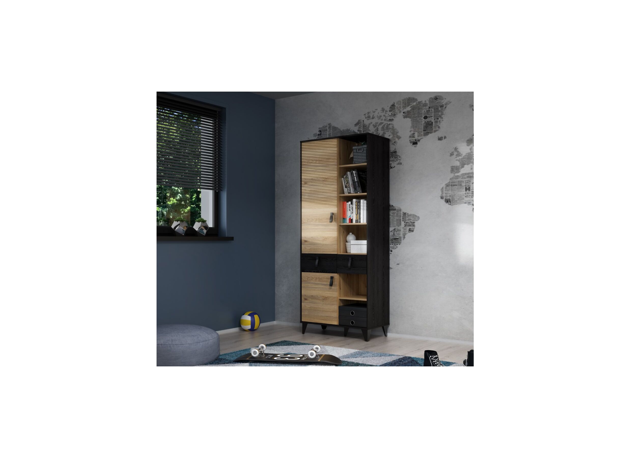Bibliothèque Lya 83x42x201cm - panneau décor - cabezone oak/mauvella