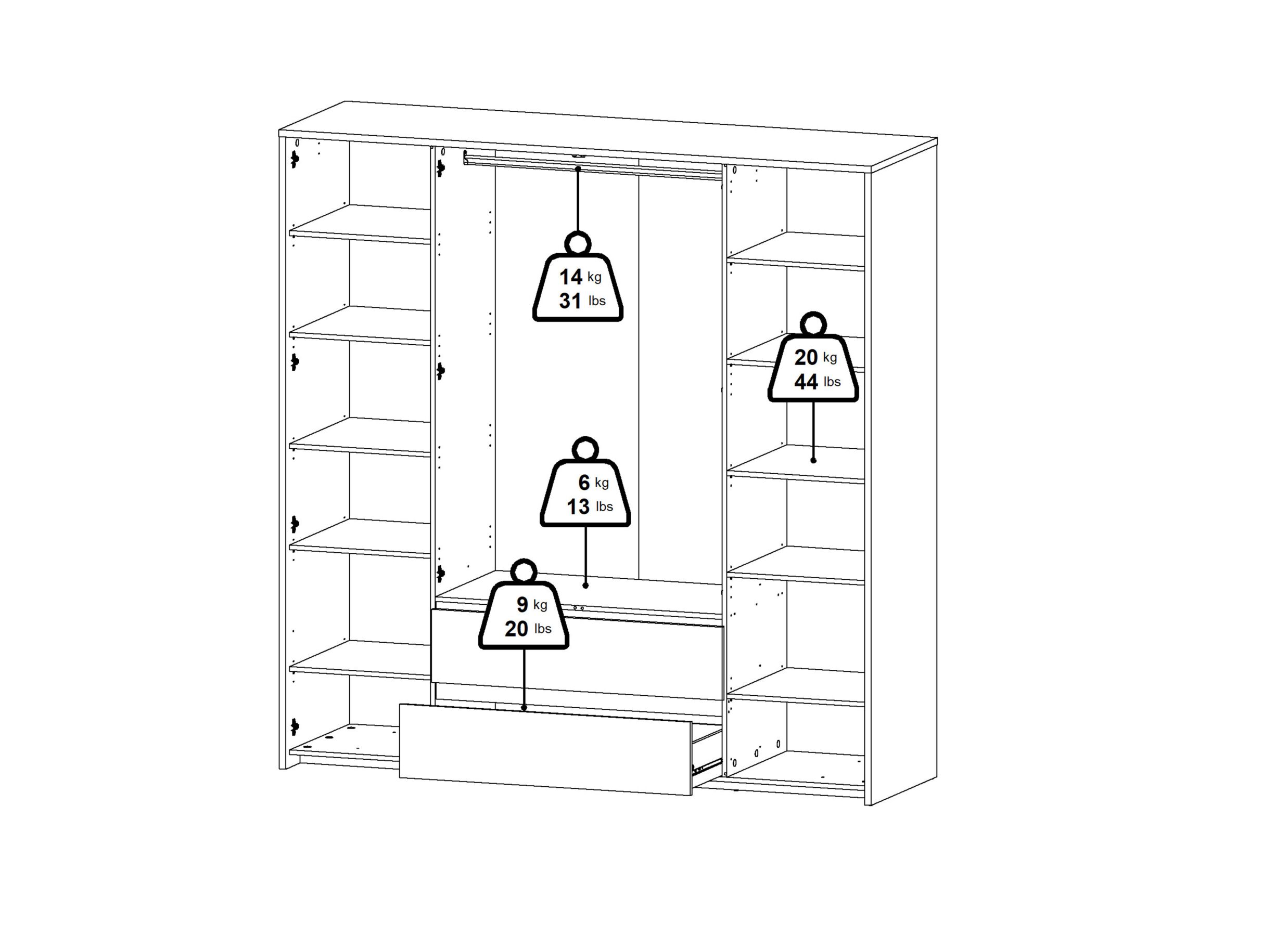 Dimensions - Garde-robe Next 197x58x202cm - décor - blanc & jackson hickory