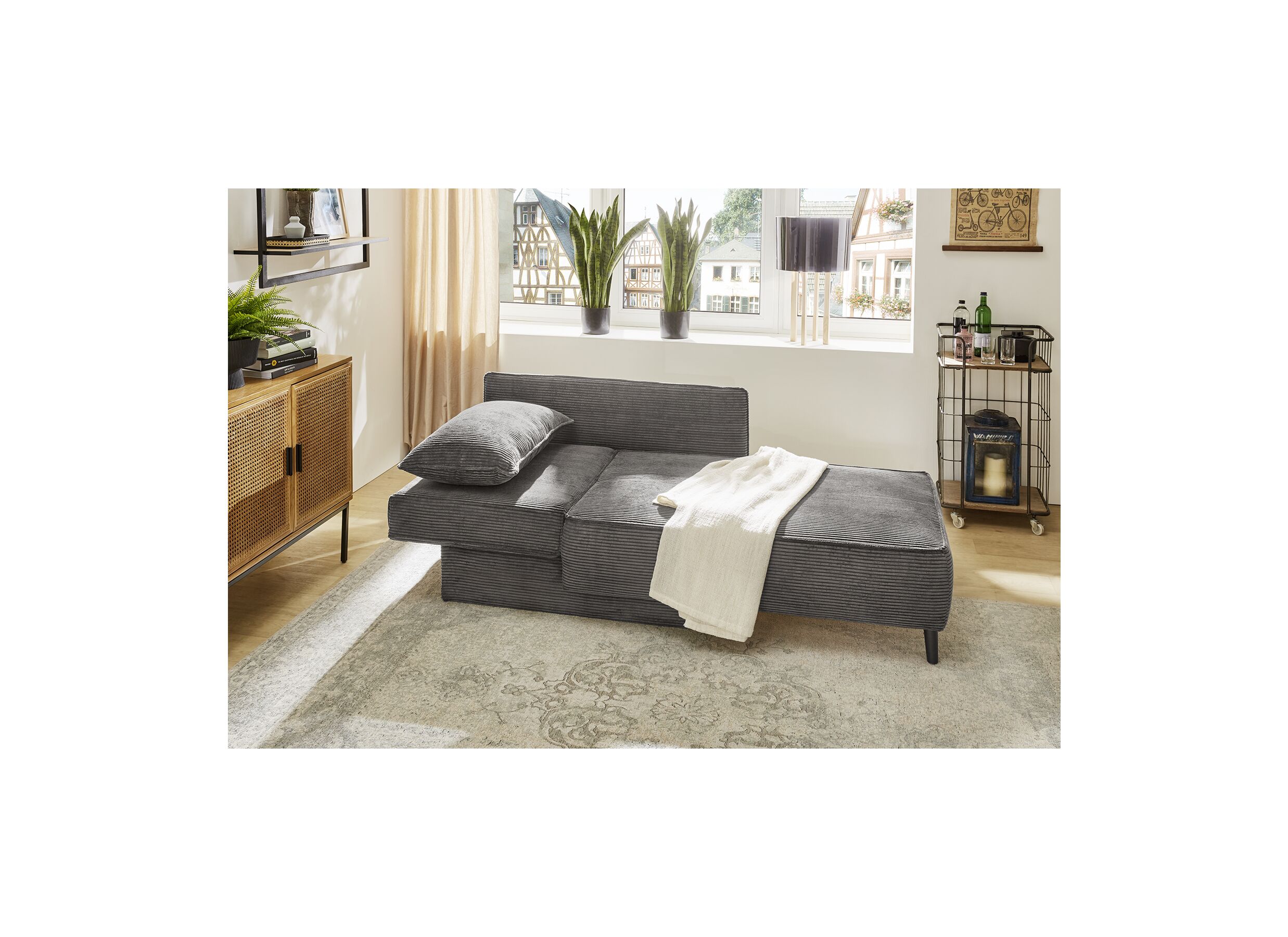 Chaise longue Rex Recamière 155x95x81cm - stof - grijs met bedfunctie