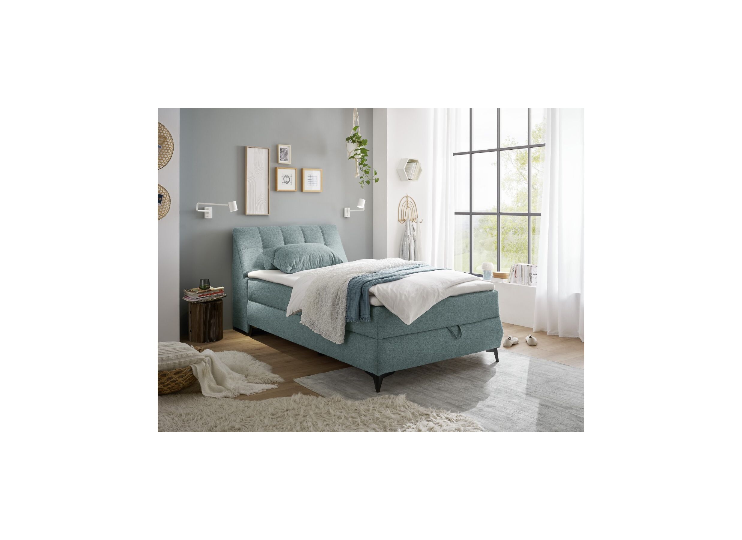 Sfeerfoto - Bedbox Atlantis 120x200cm met opbergruimte stof munt