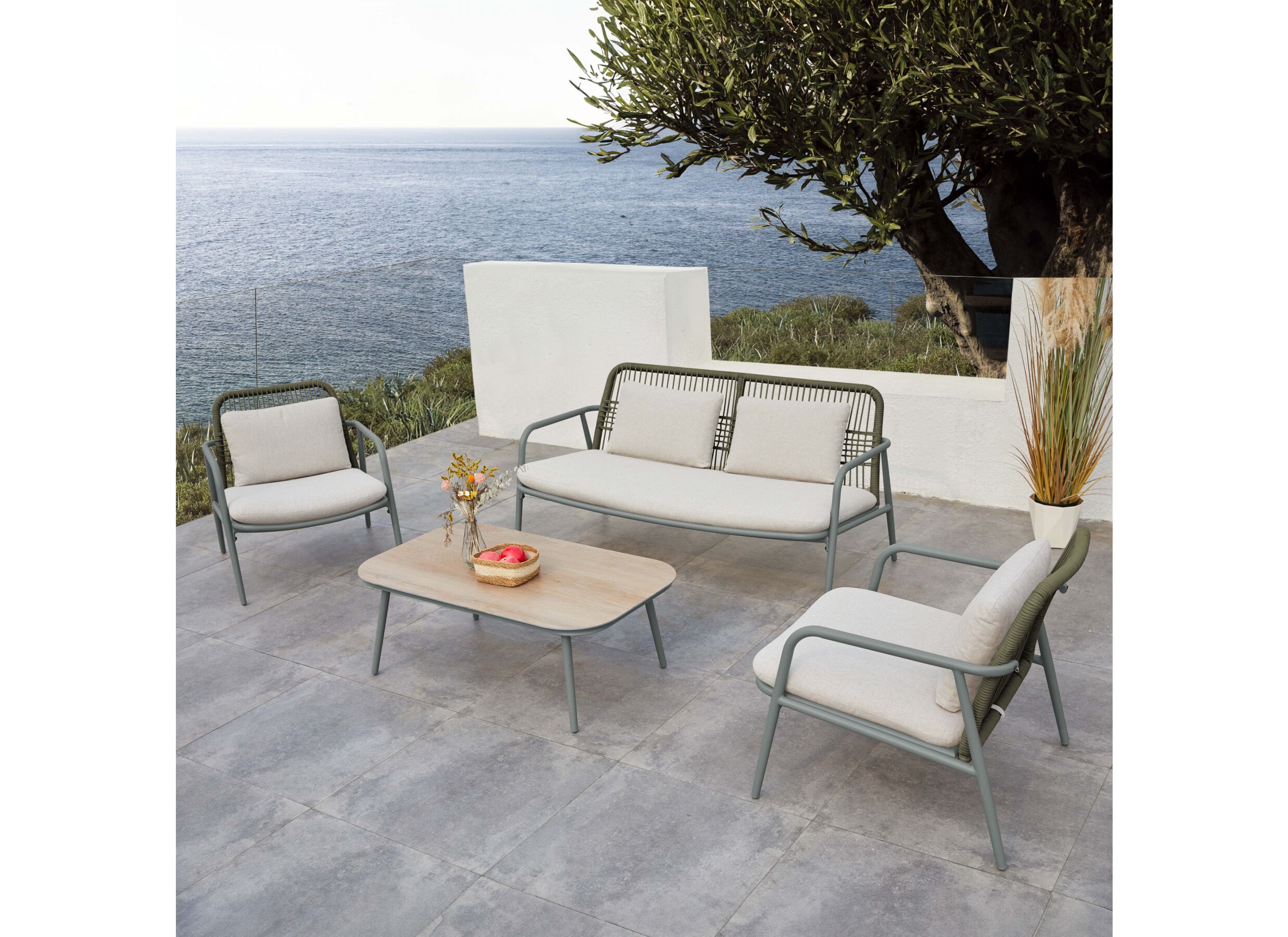 Sfeerfoto - Loungeset Tessera aluminium - kussens in olefin - groen