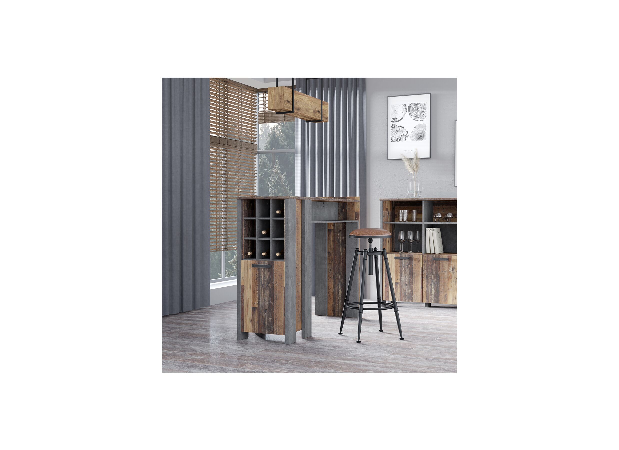 Bartafel Clif 152x47cm - meubelplaat - old wood/beton