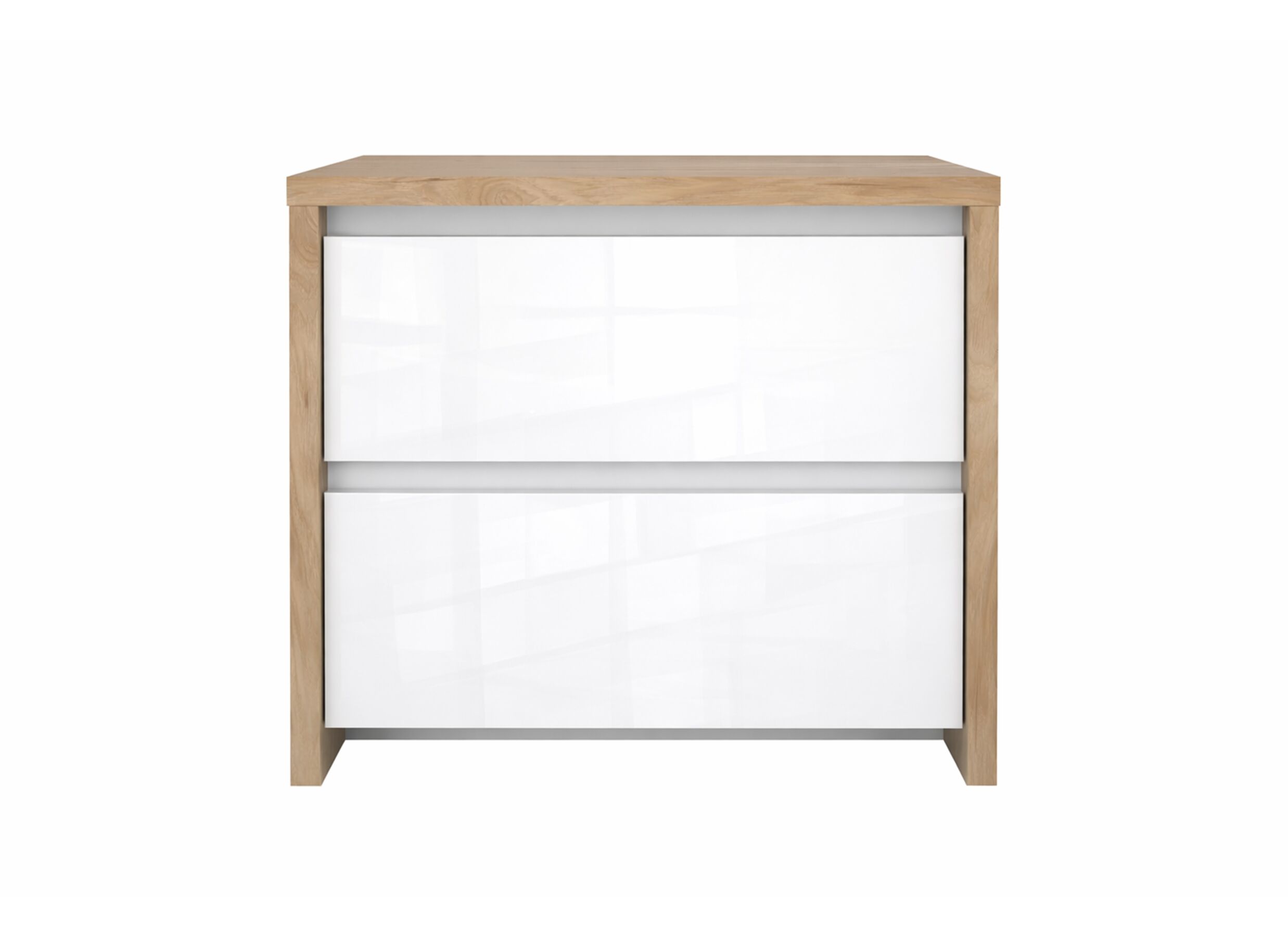 Aperçu - Table de chevet Next 52x48H46cm - mélamine - blanc brillant & jackson hickory