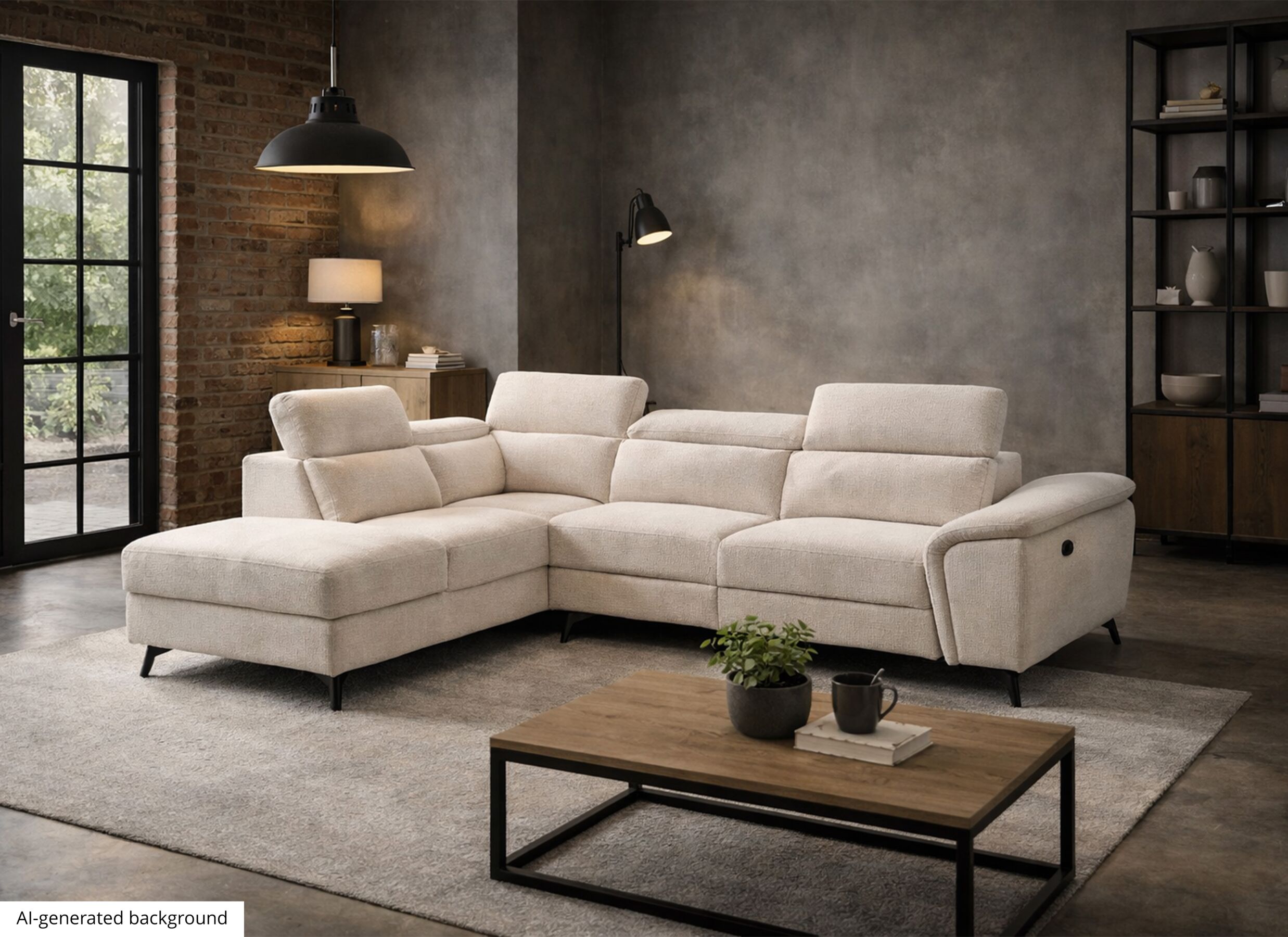 AI Generated - Canapé d'angle Perfume 284x224cm - tissu - beige avec relax