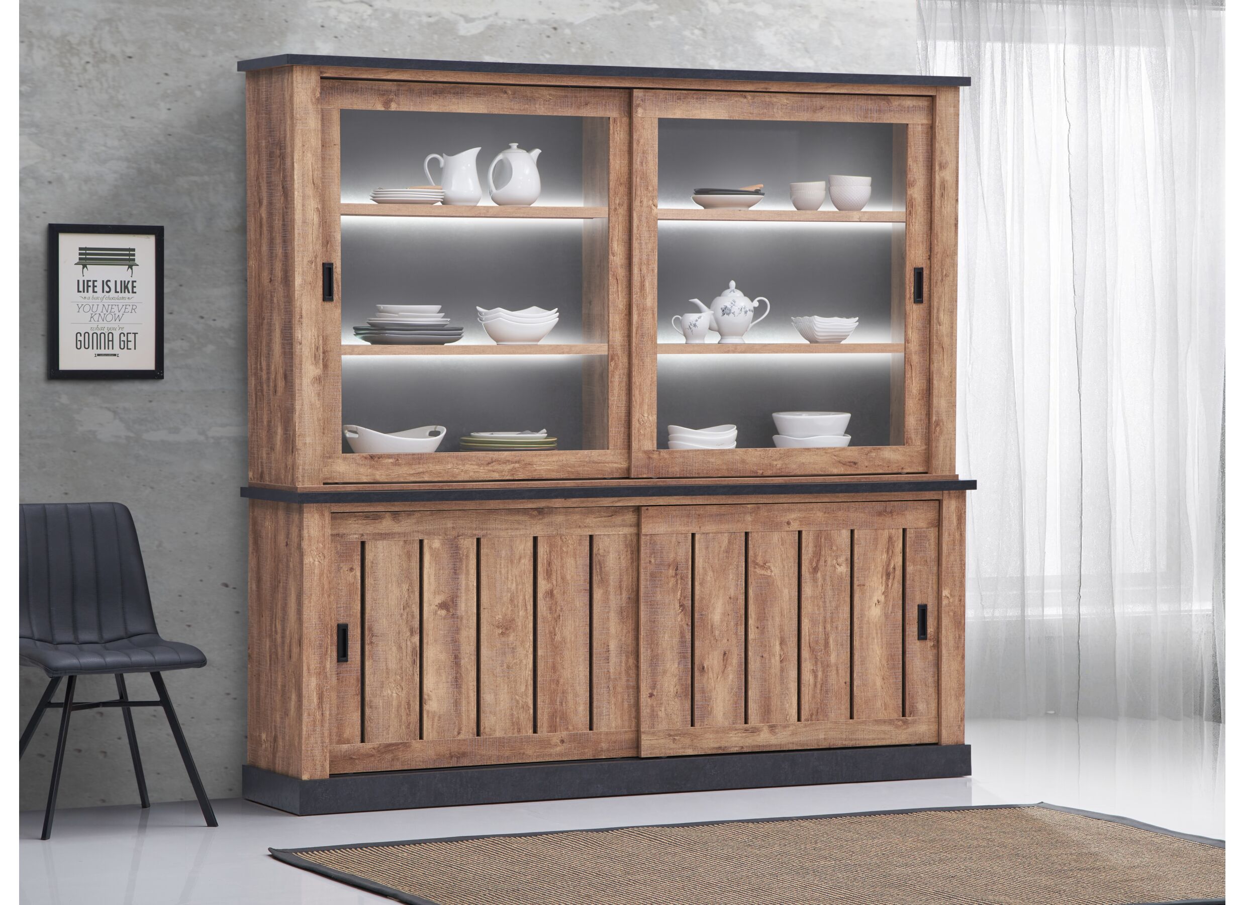 Vitrine Etienne 221cm - décor - noir