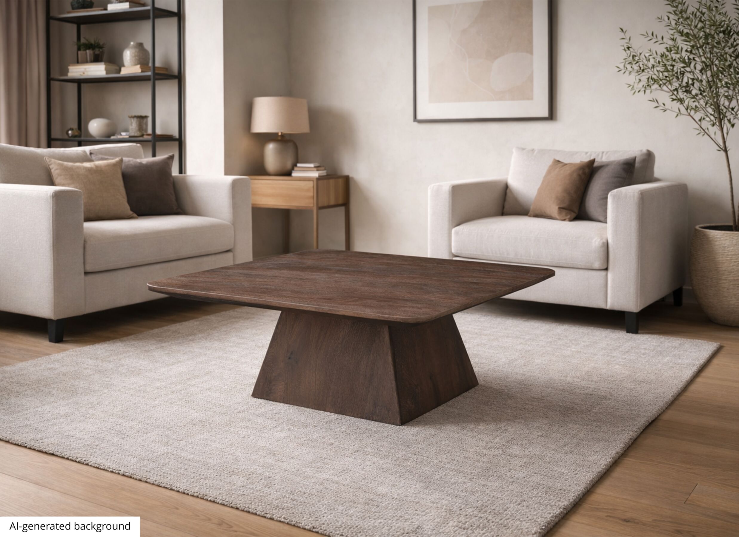 AI Generated - Table basse Monsoon 80x80cm - manguier massif - marron