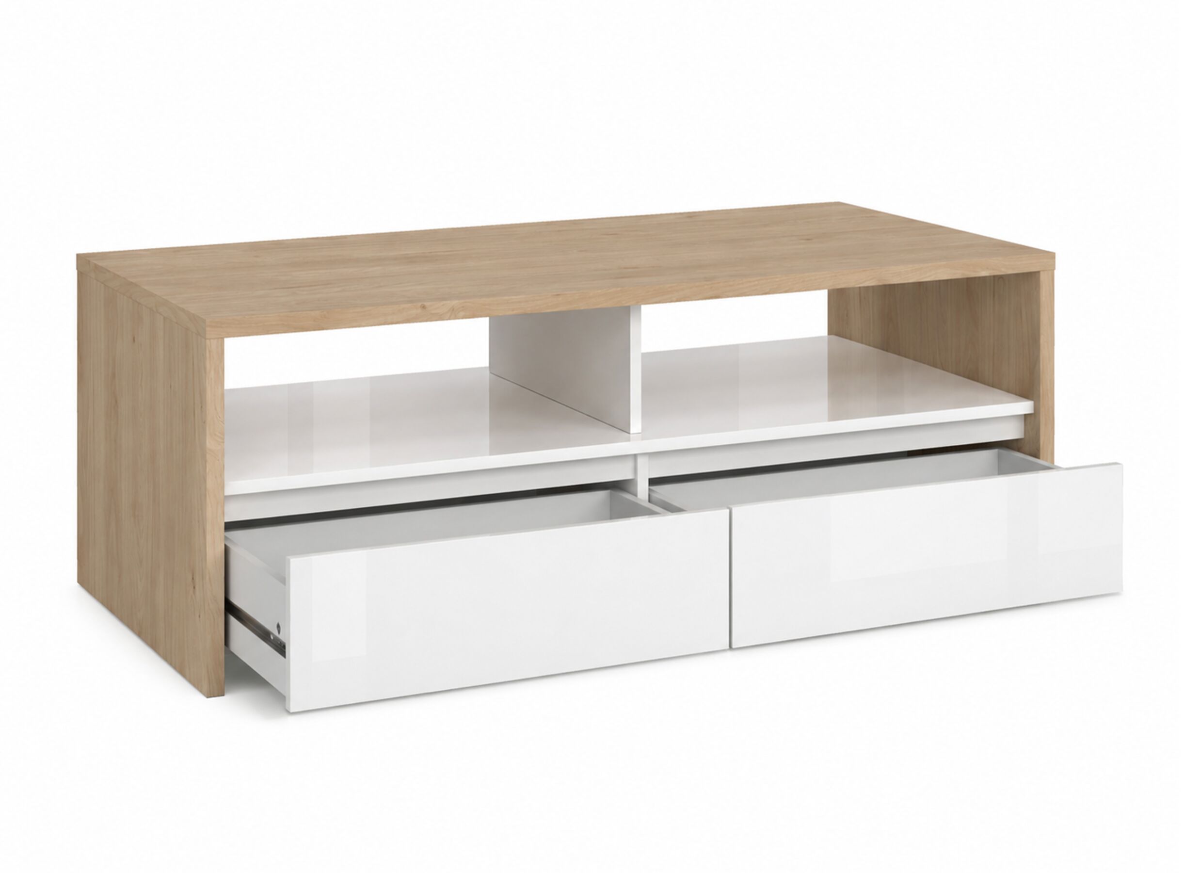 Disposition - Table basse Next 120x60cm - mélamine - blanc brillant & jackson hickory