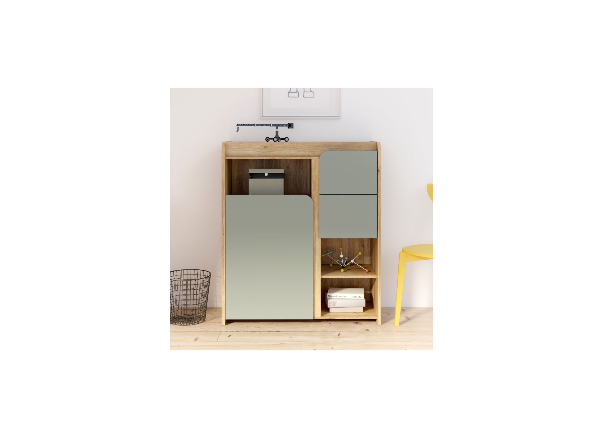 Foto ambiance - Commode Hoa 105x41x120cm - décor - chêne mauvella & vert