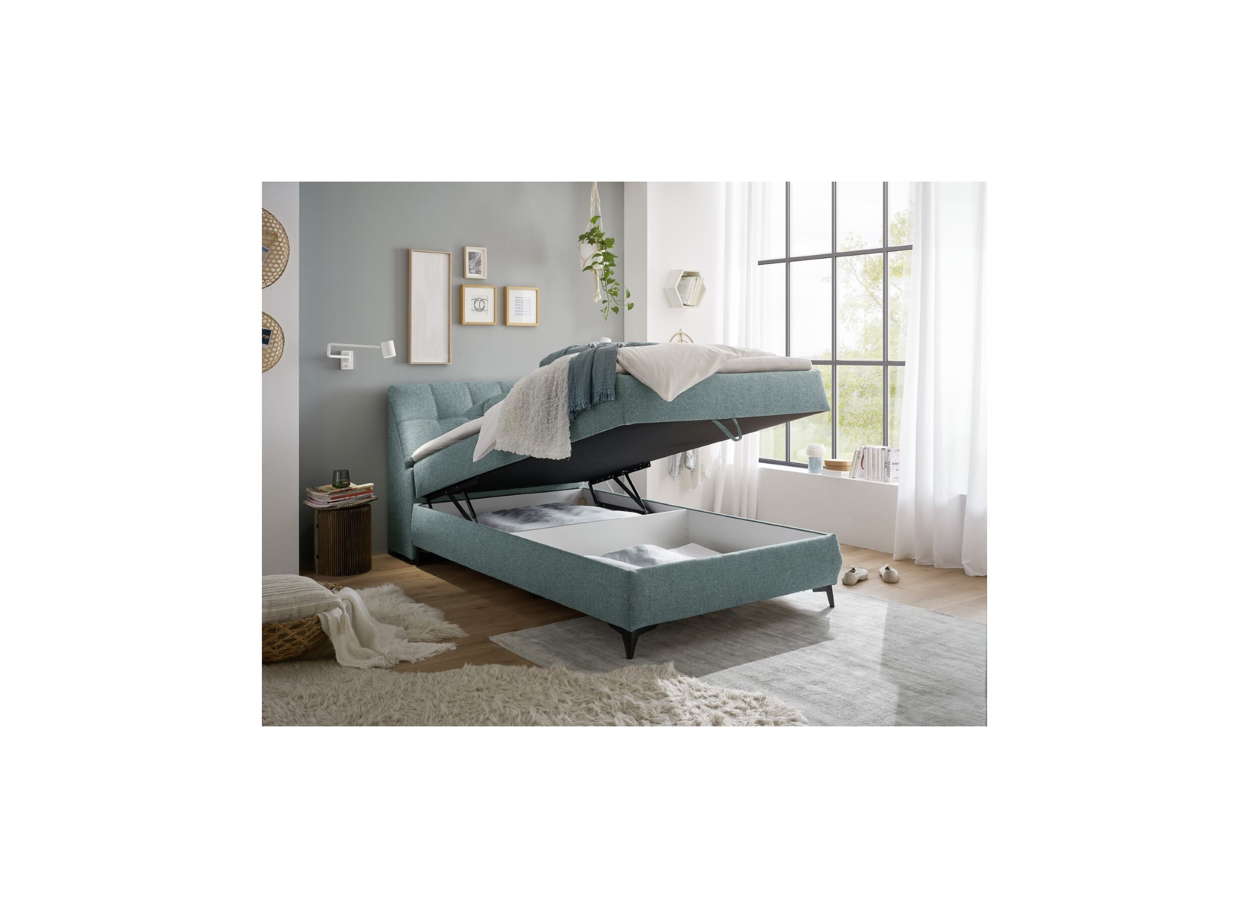 Sfeerfoto - Bedbox Atlantis 120x200cm met opbergruimte stof munt