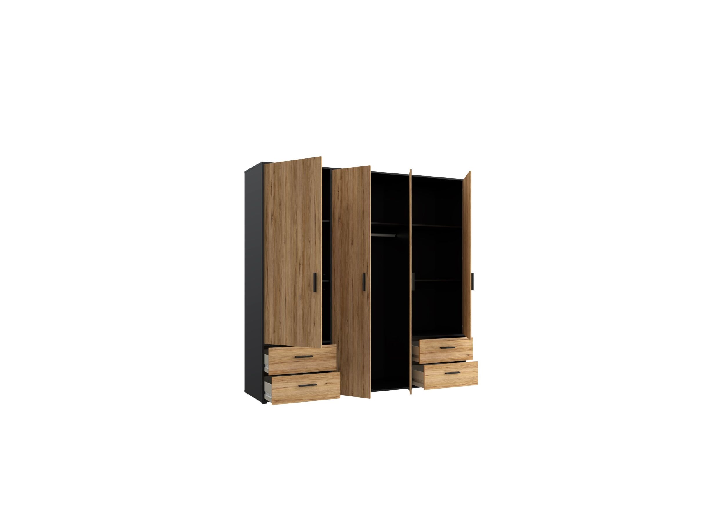 Garde-robe Mokkaro 206cm - décor - noir/chêne châtaignier