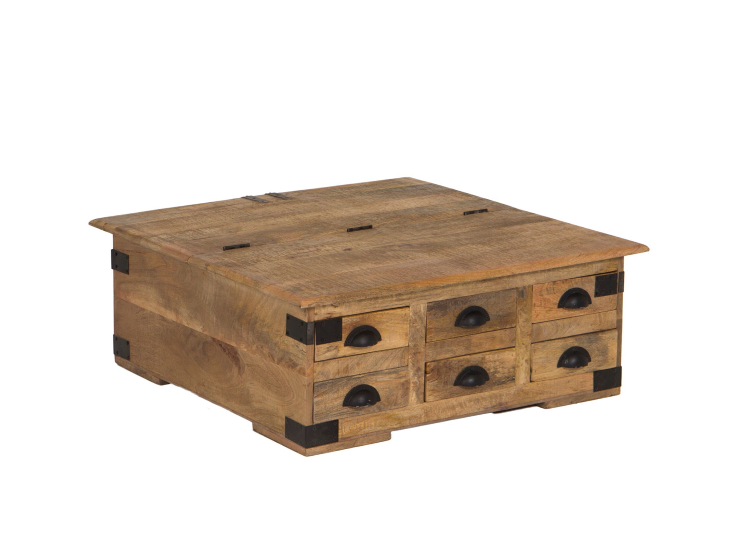 Table de Salon Nueva bois massif carré avec rangement - Table basse Nueva 90x90cm - bois massief - naturel & noir