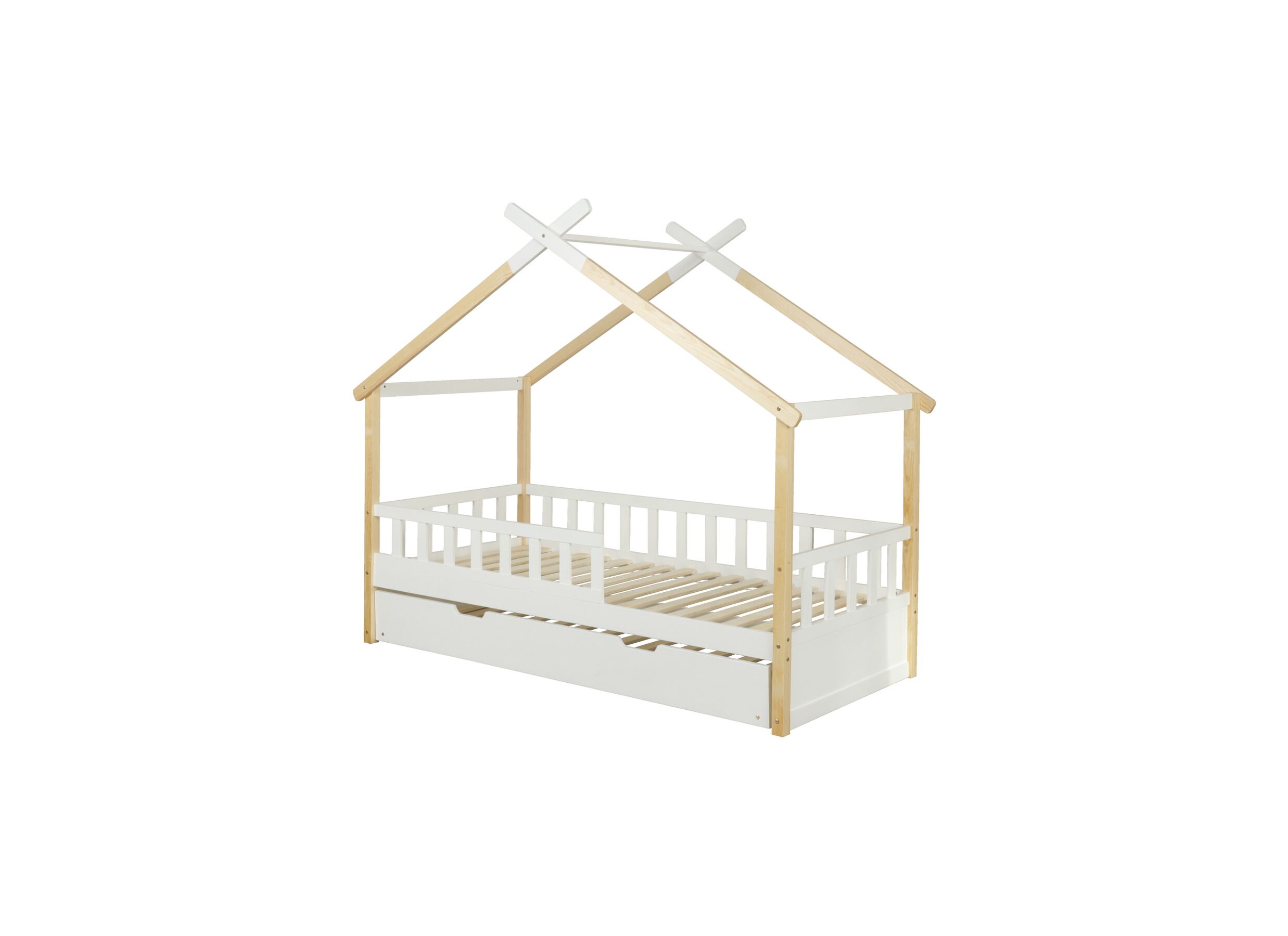 Huisbed Guinevere 90x200cm met extra bedlade 90x200cm - den massief - naturel wit - Lit de maison Guinevere 90x200cm avec tiroir de lit supplémentairet - pin massif - naturel blanc