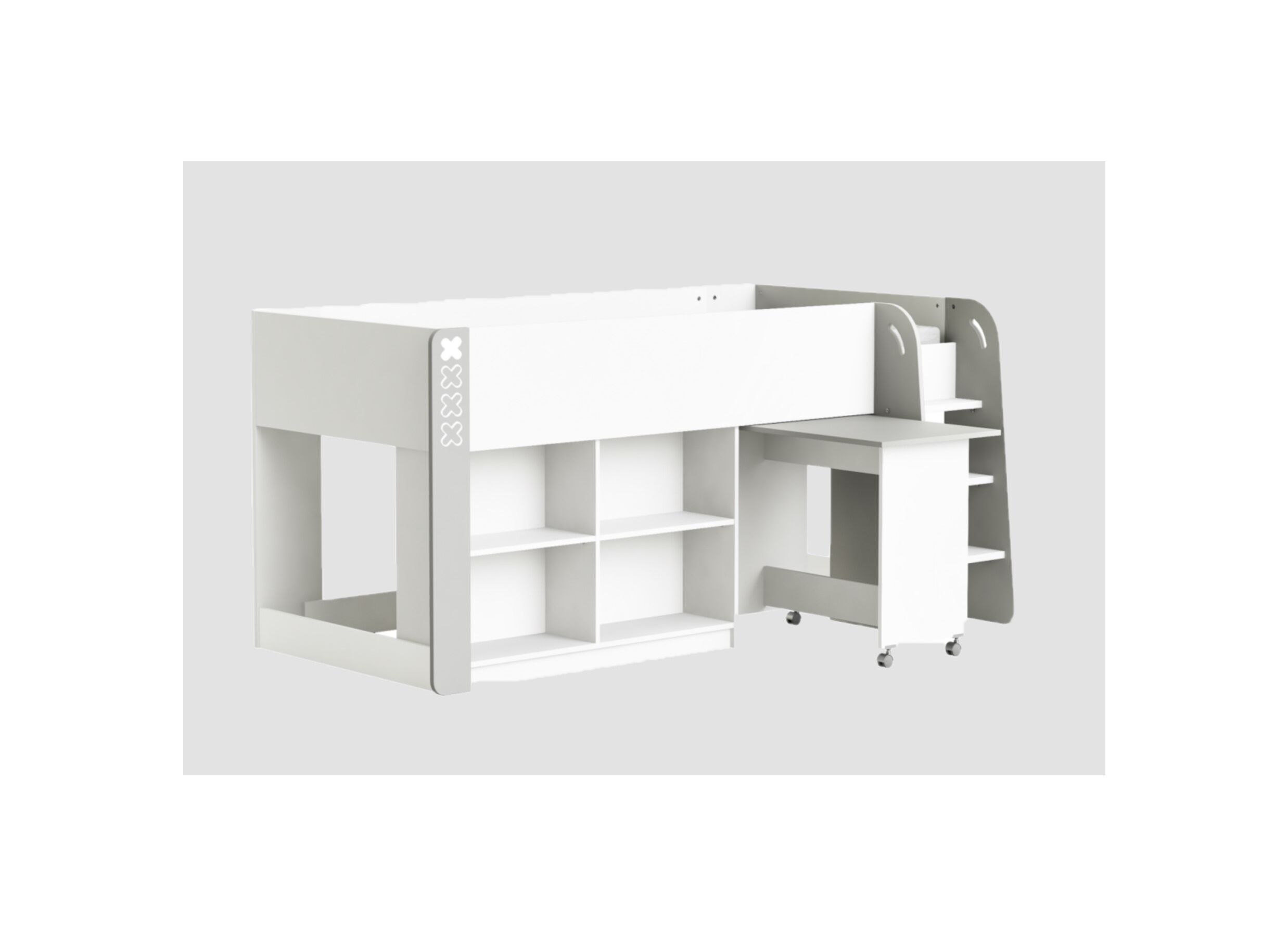 Lit mi-hauteur Hampton 90x200cm blanc gris