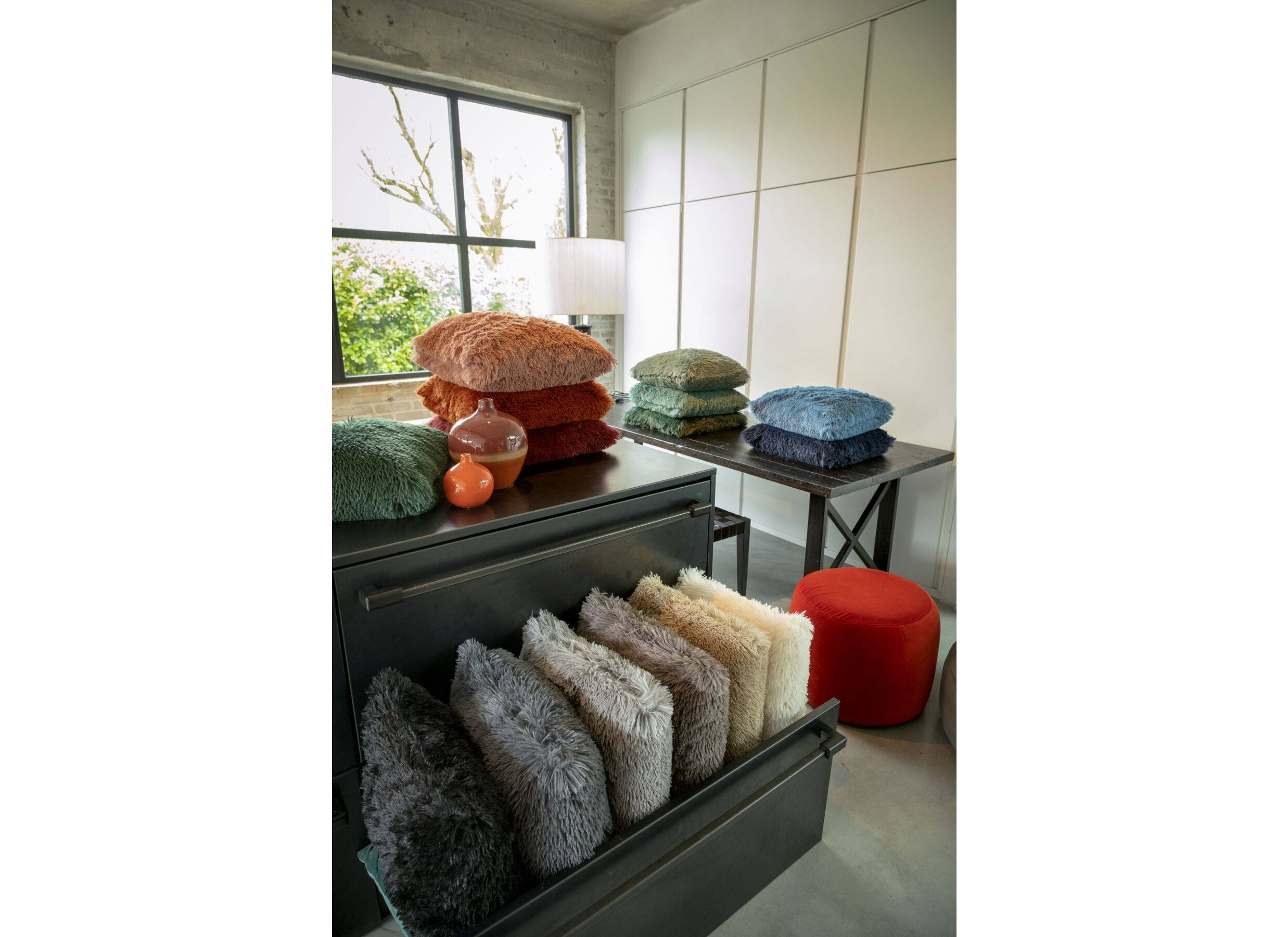 Foto ambiance - Coussin Fluffy 45x45cm - tissu - beige