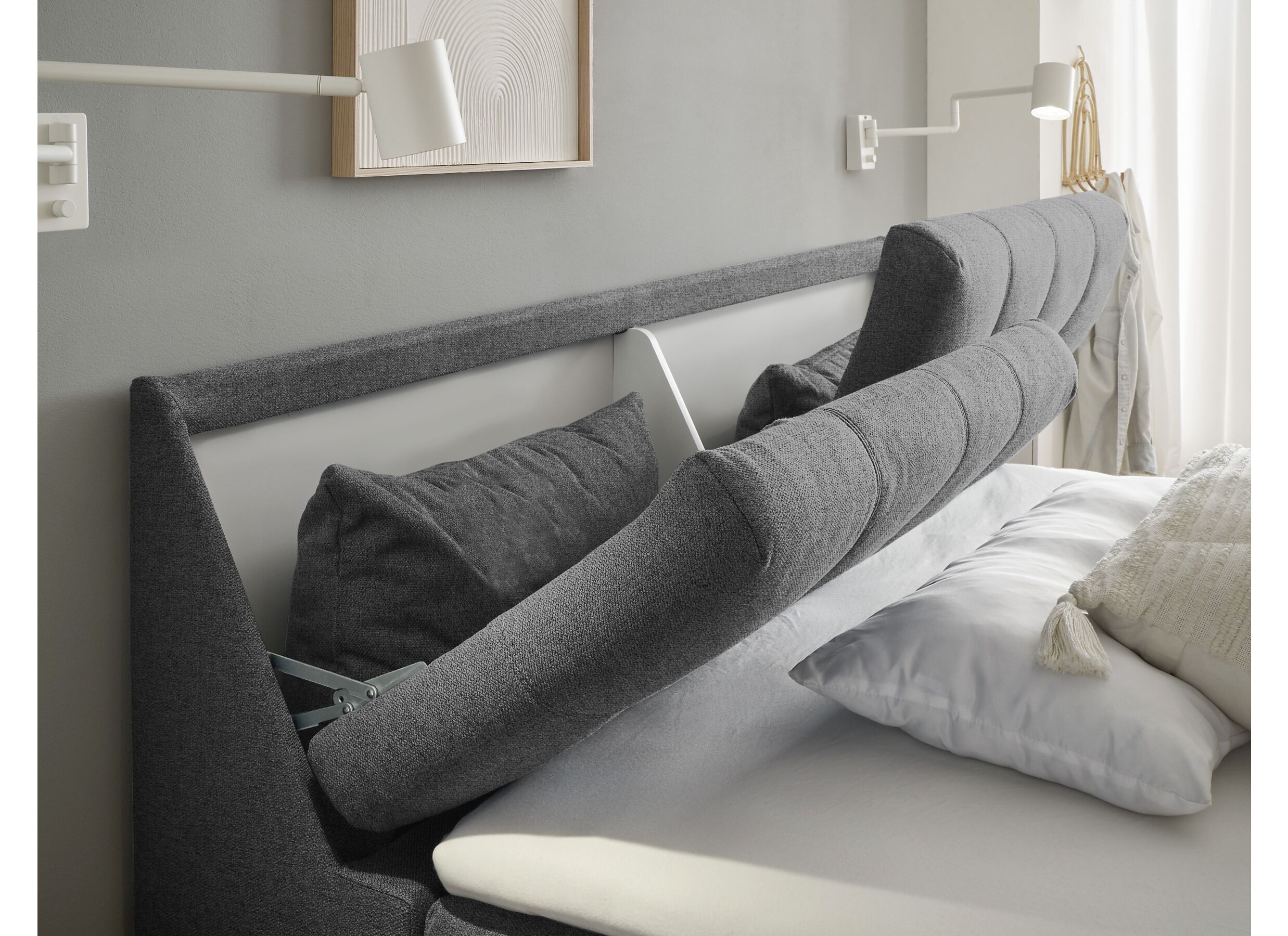 Bedbox Atlantis 160x200cm met opbergruimte stof antraciet