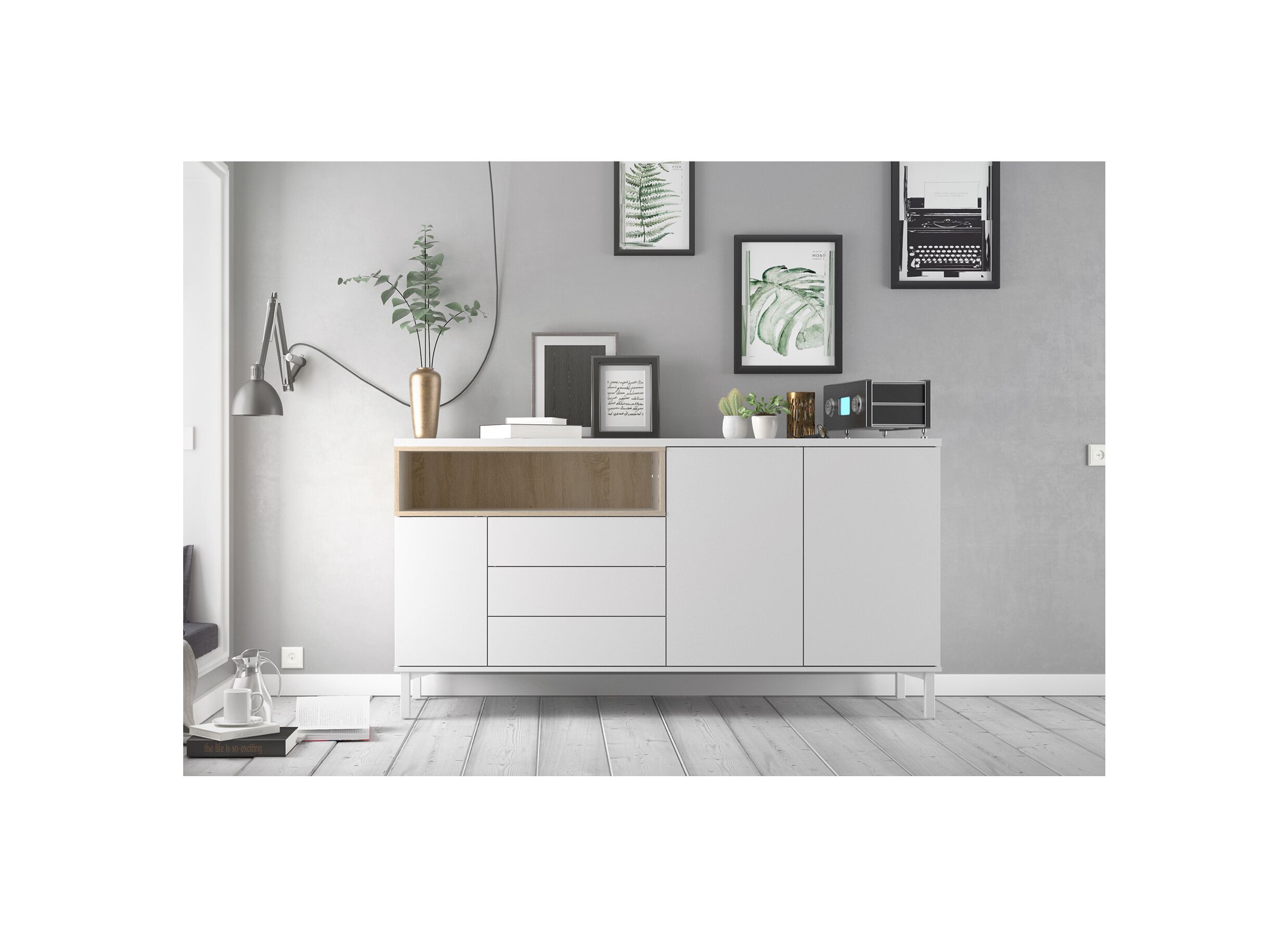 Dressoir Roomers 176cm - spaanplaat - witte eik