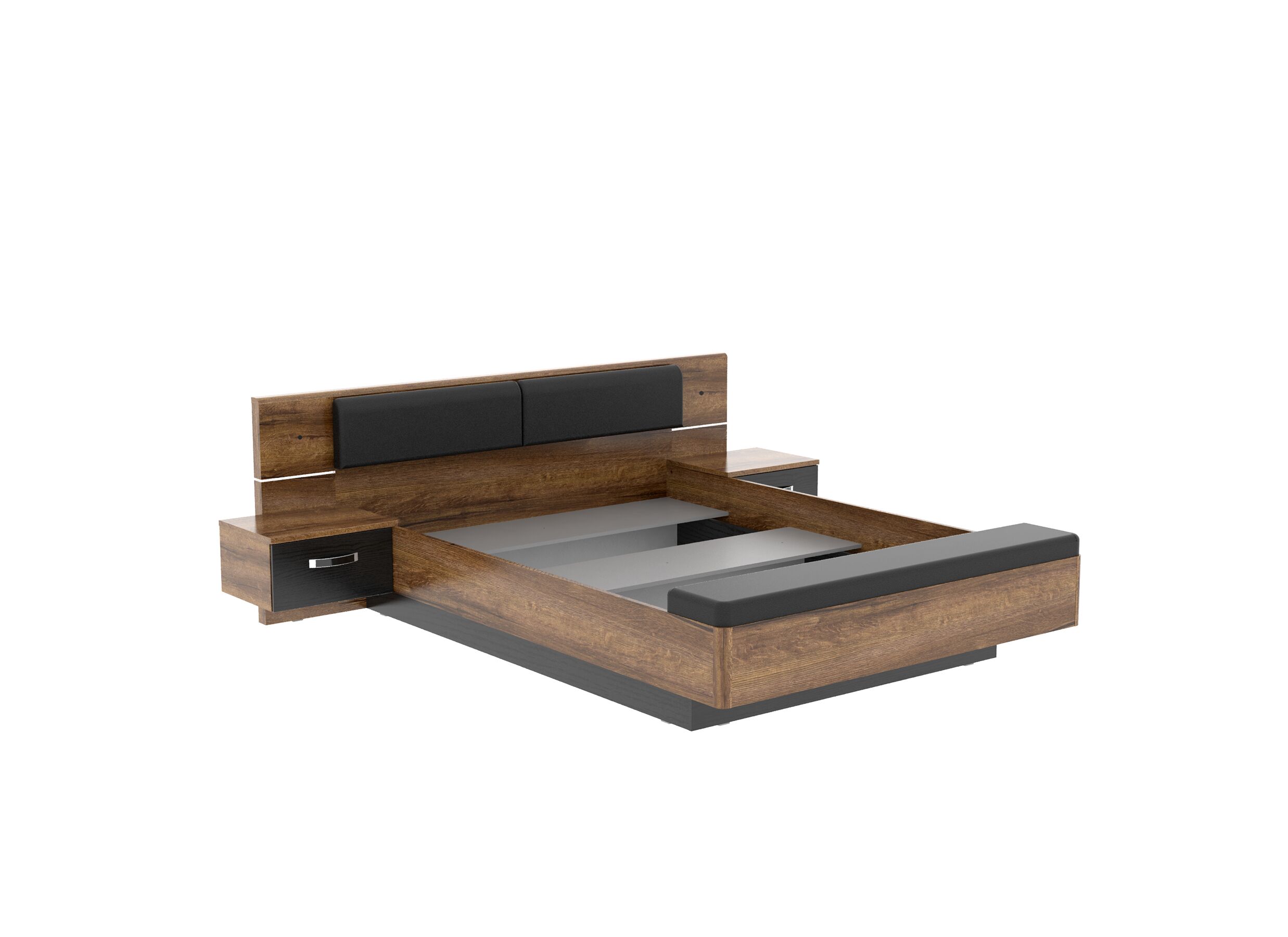 Bed Dolce 160x200cm - meubelplaat - mud oak/black oak
