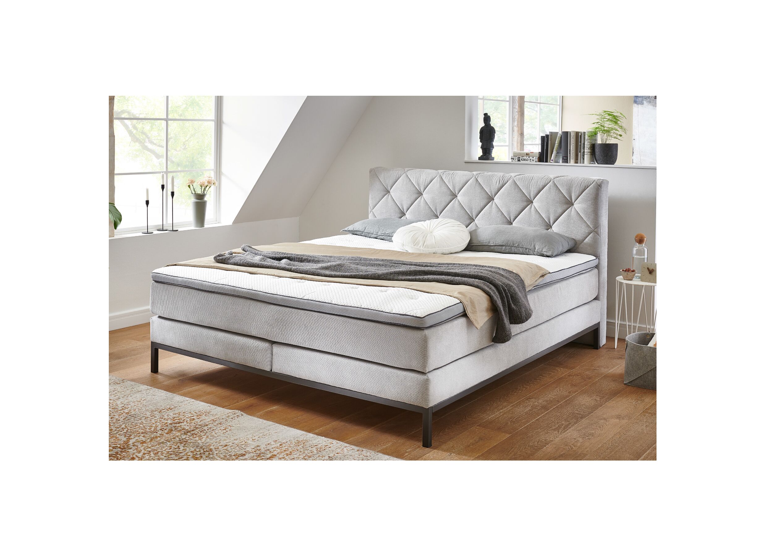 Boxspring BX2180 Rockaway 140x200cm stof grijs