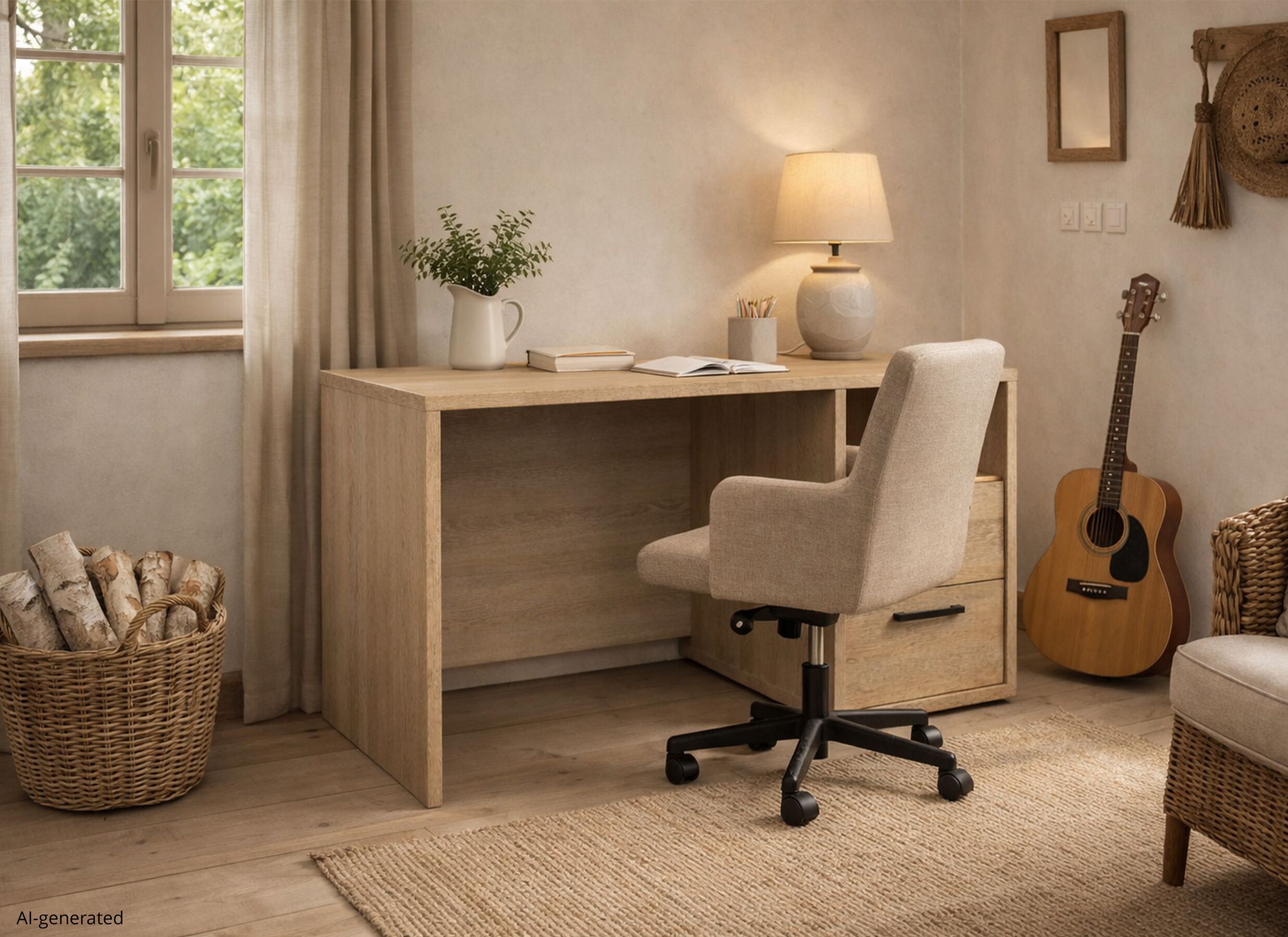 AI Generated - Bureau Tessa 138x66cm - mélamine - chêne sable