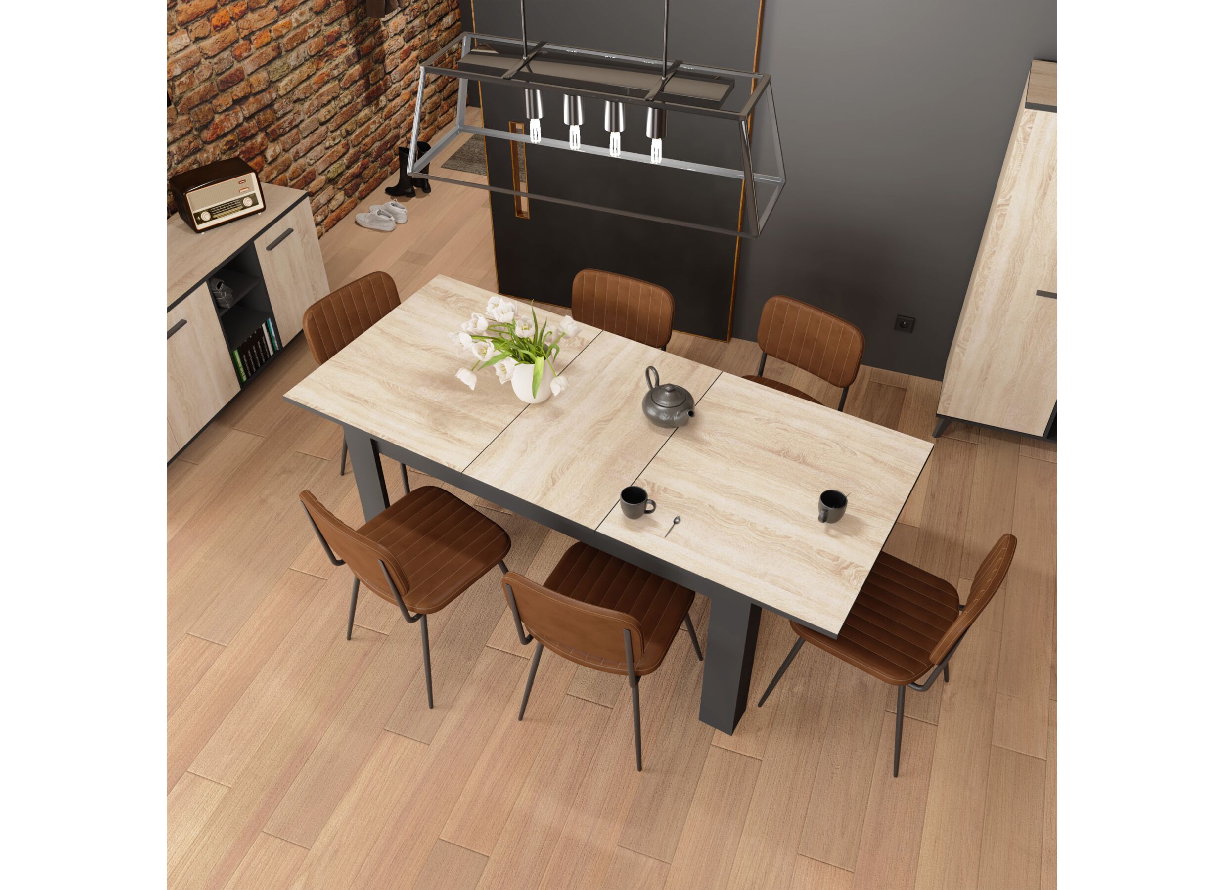 Foto ambiance - Table Wayne 155/205x90cm - decor - chêne & noir