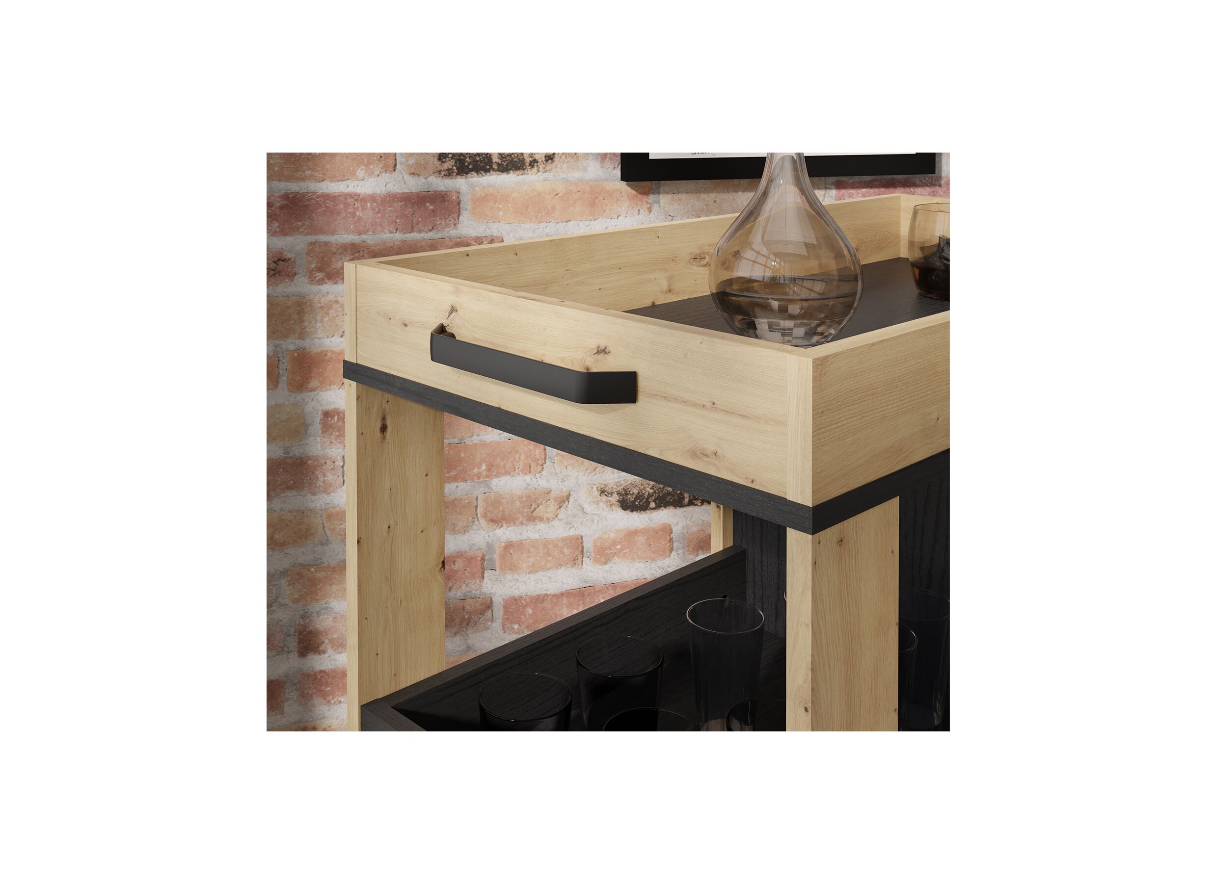 Serveerwagen 78cm - decor - artisanale eik