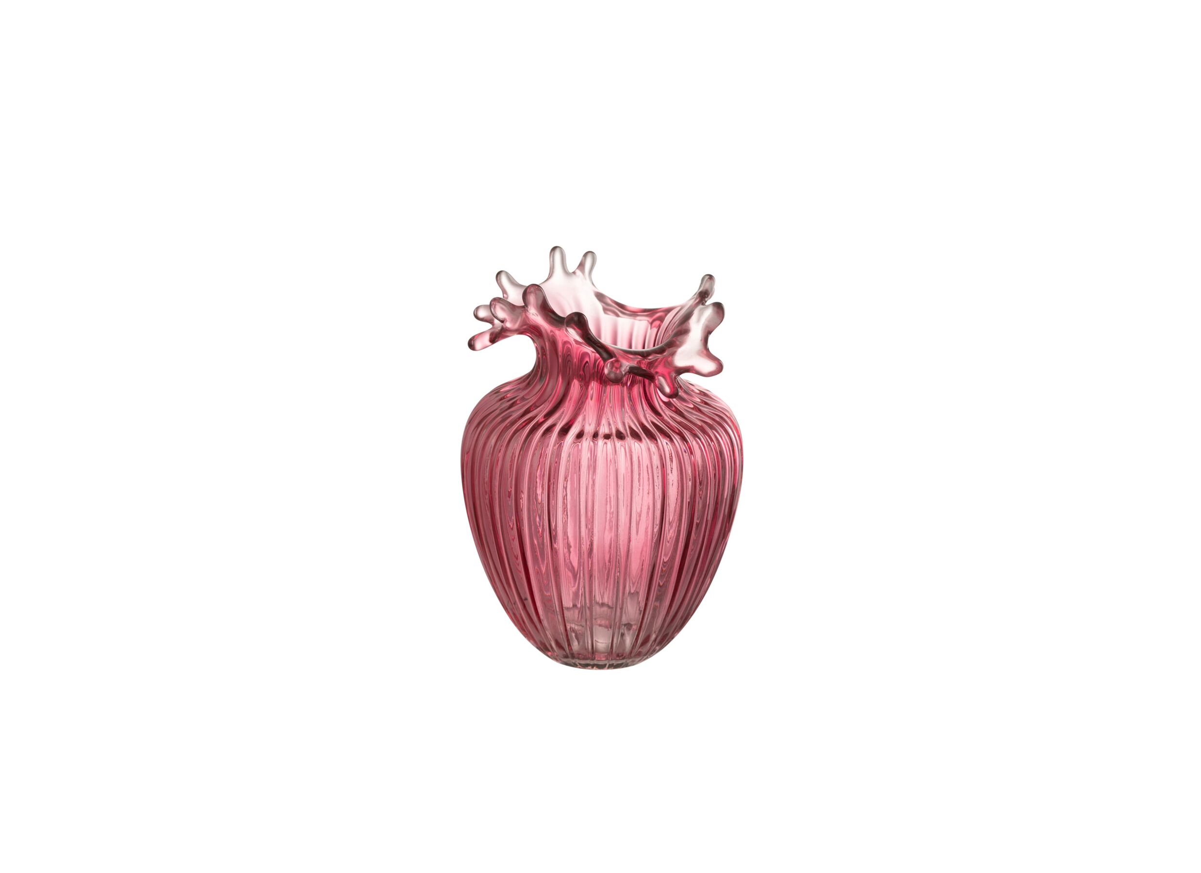 Plus Important - Vase Bloem Lijnen H21cm - verre - rose foncé