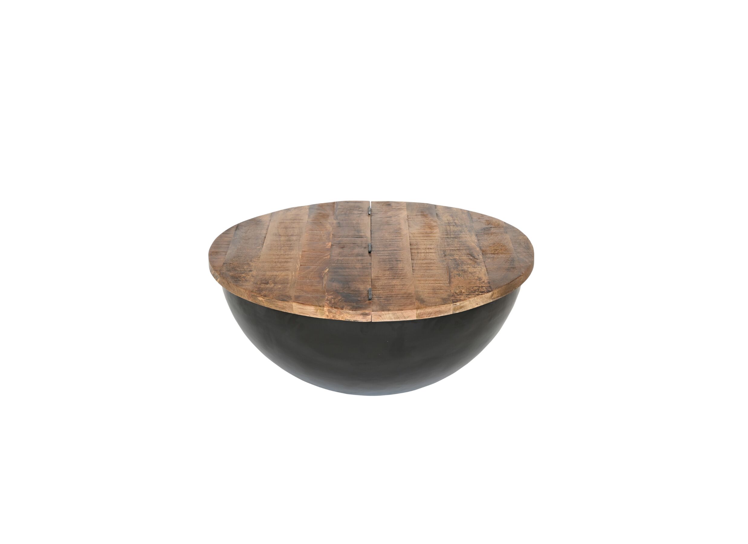 Aperçu - Table basse Antz Ø90cm - manguier massif & métal - naturel noir avec rangement