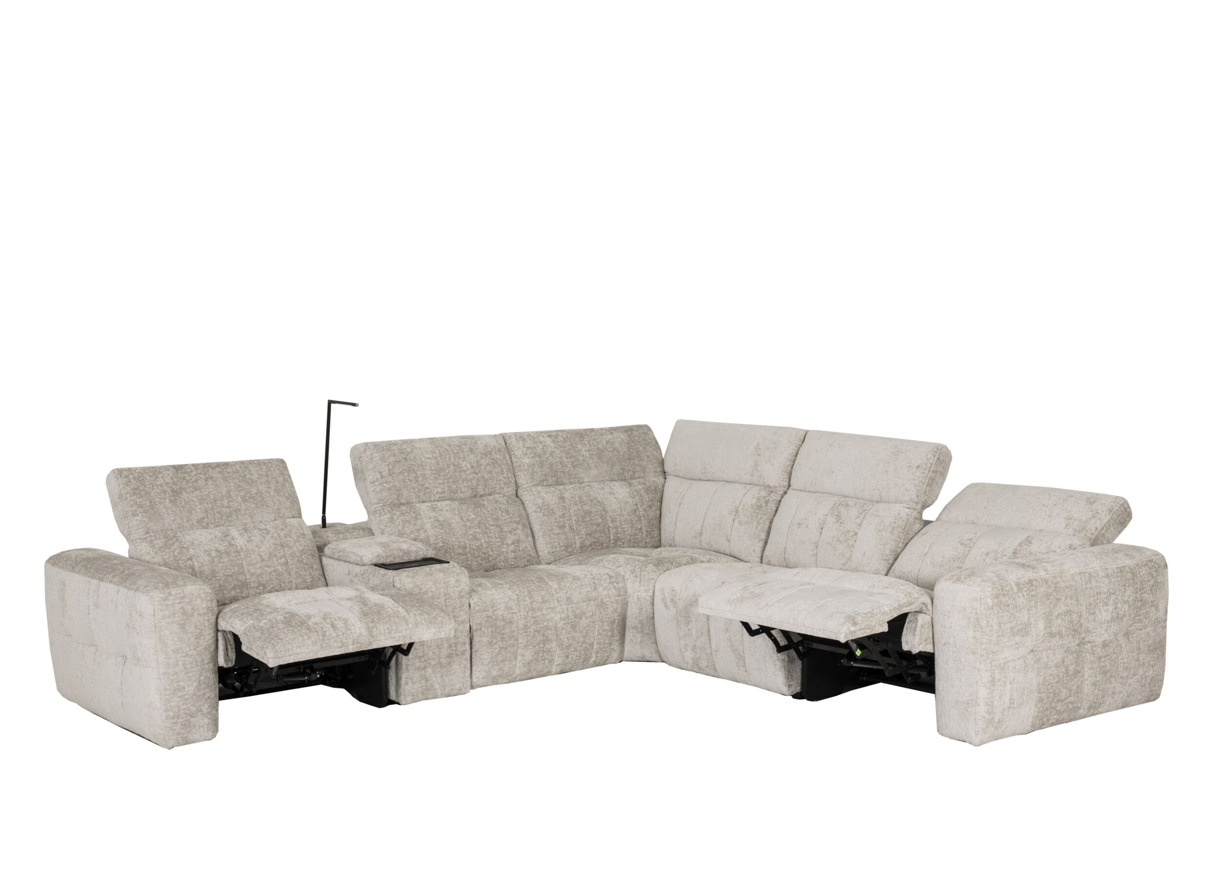 Aperçu - Canapé d'angle Crow 334x301cm - tissu - turtledove avec 2 fauteuils relax