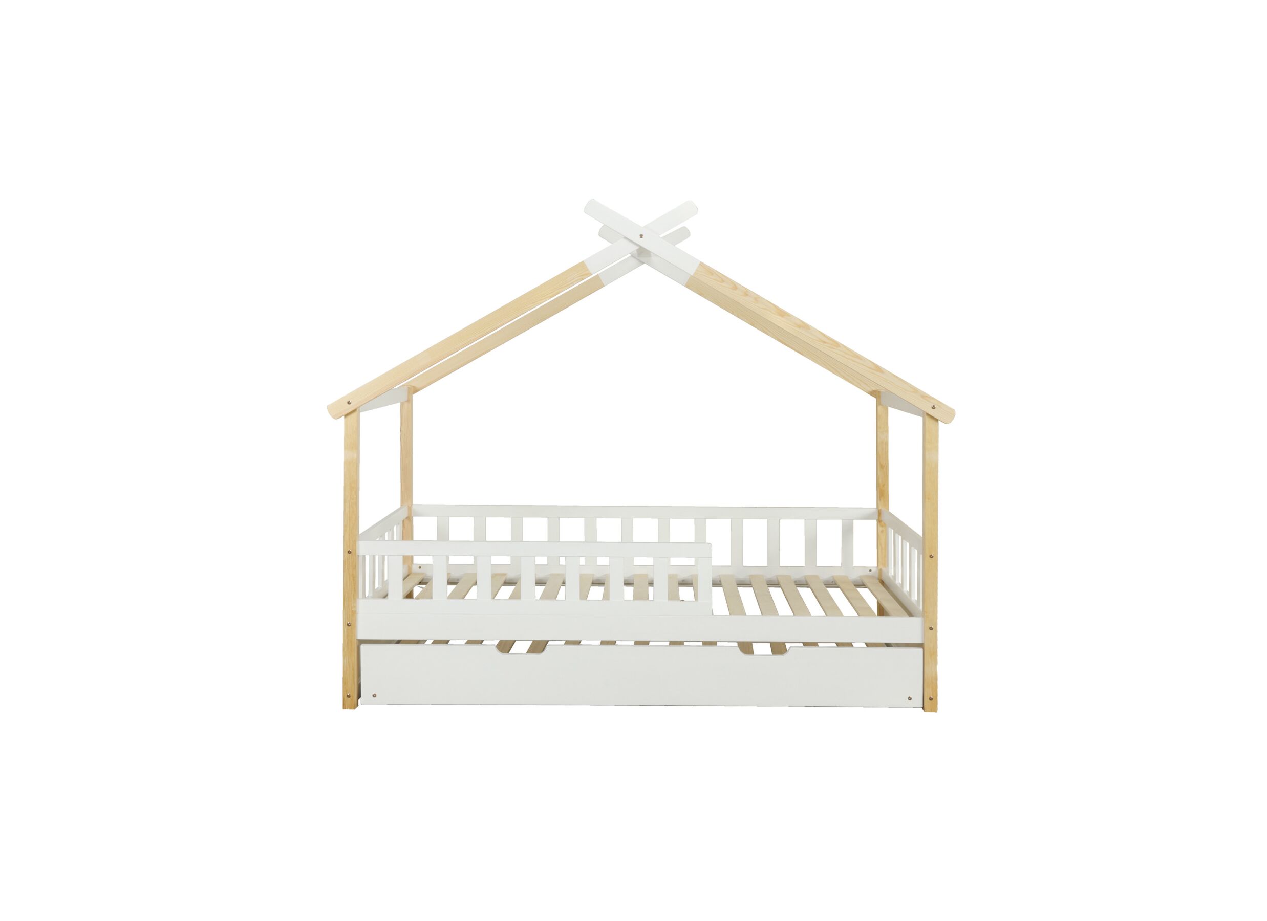Aperçu - Lit de maison Guinevere 90x200cm avec tiroir de lit supplémentairet - pin massif - naturel blanc
