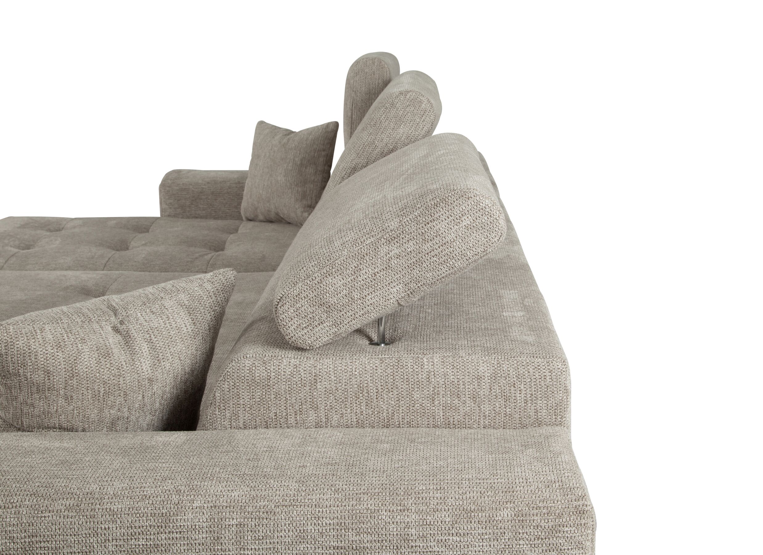 Detailfoto - Hoeksalon Dragor 296x179cm - stof - grijs met bedfunctie