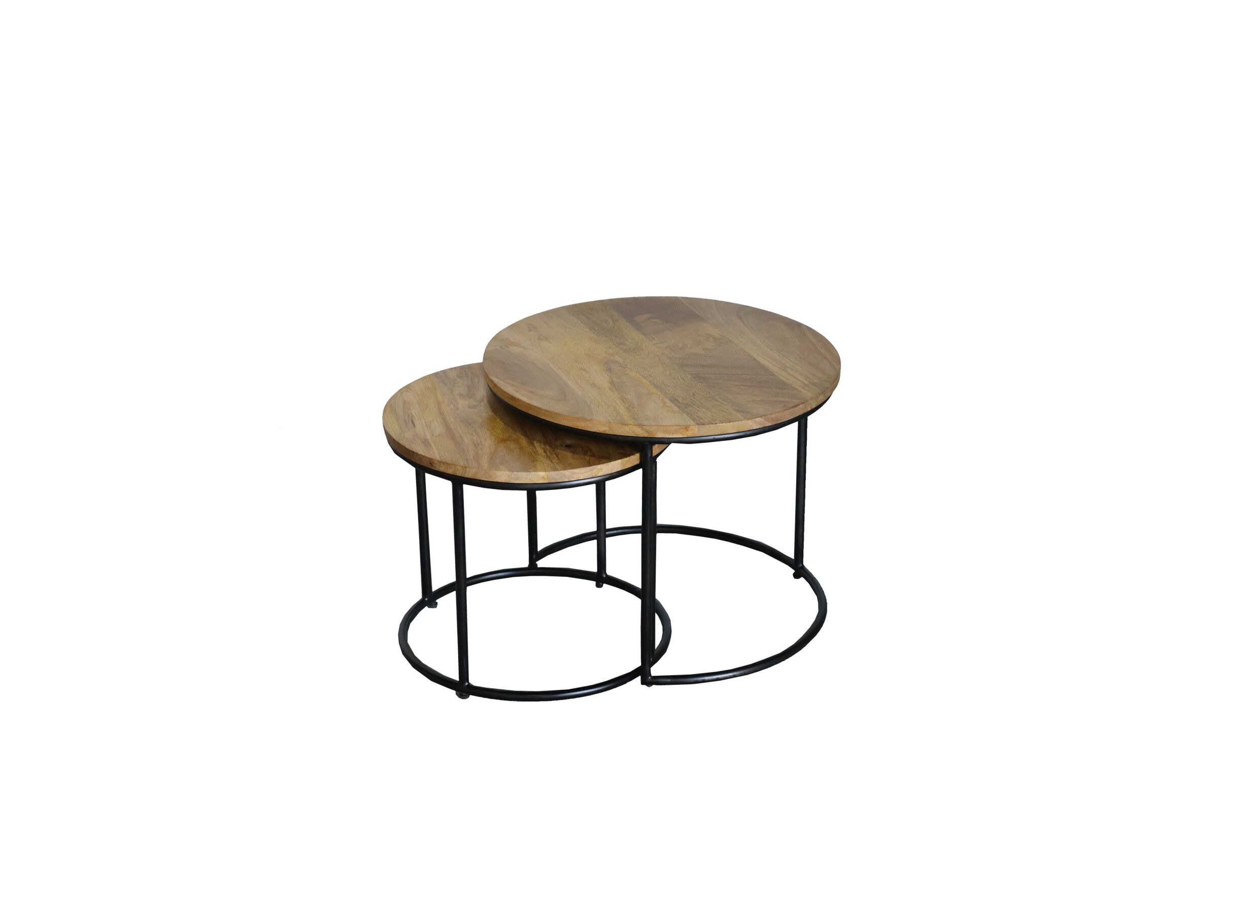 Overzichtsfoto - Bijzettafel Alvarez Ø55cm - mango massief - walnoot - set van 2