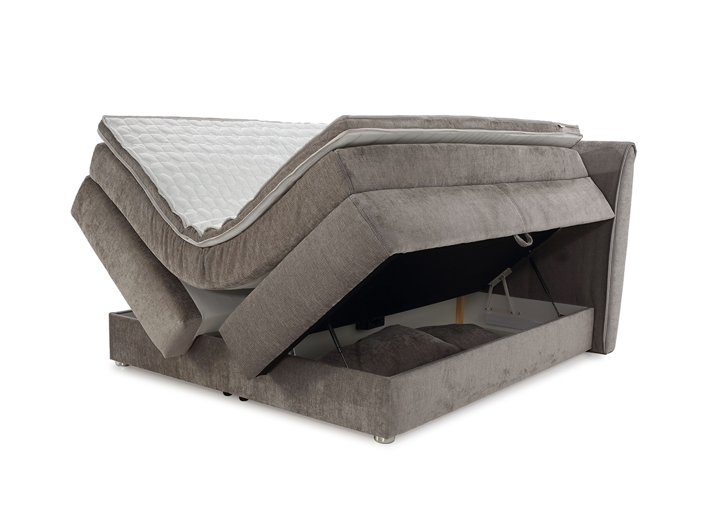Overzichtsfoto - Boxspring Caren Normal 180x200cm - stof - taupe met opbergruimte