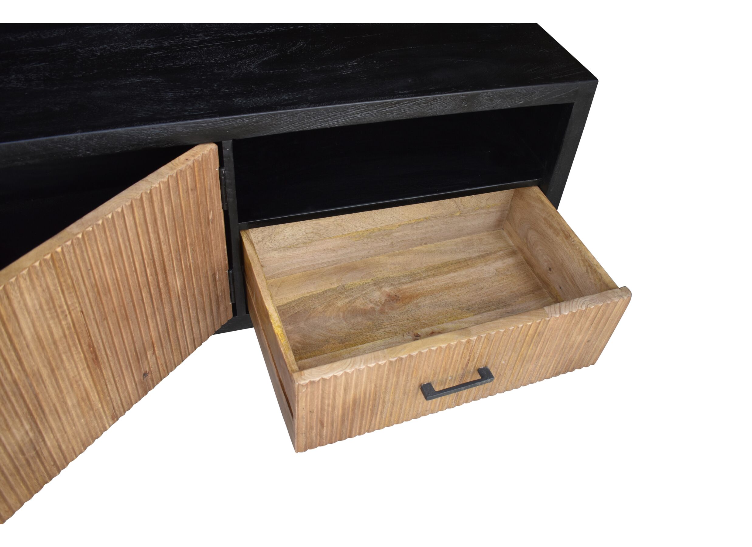 Meuble TV Lord 180cm - manguier massif & métal - naturel & noir