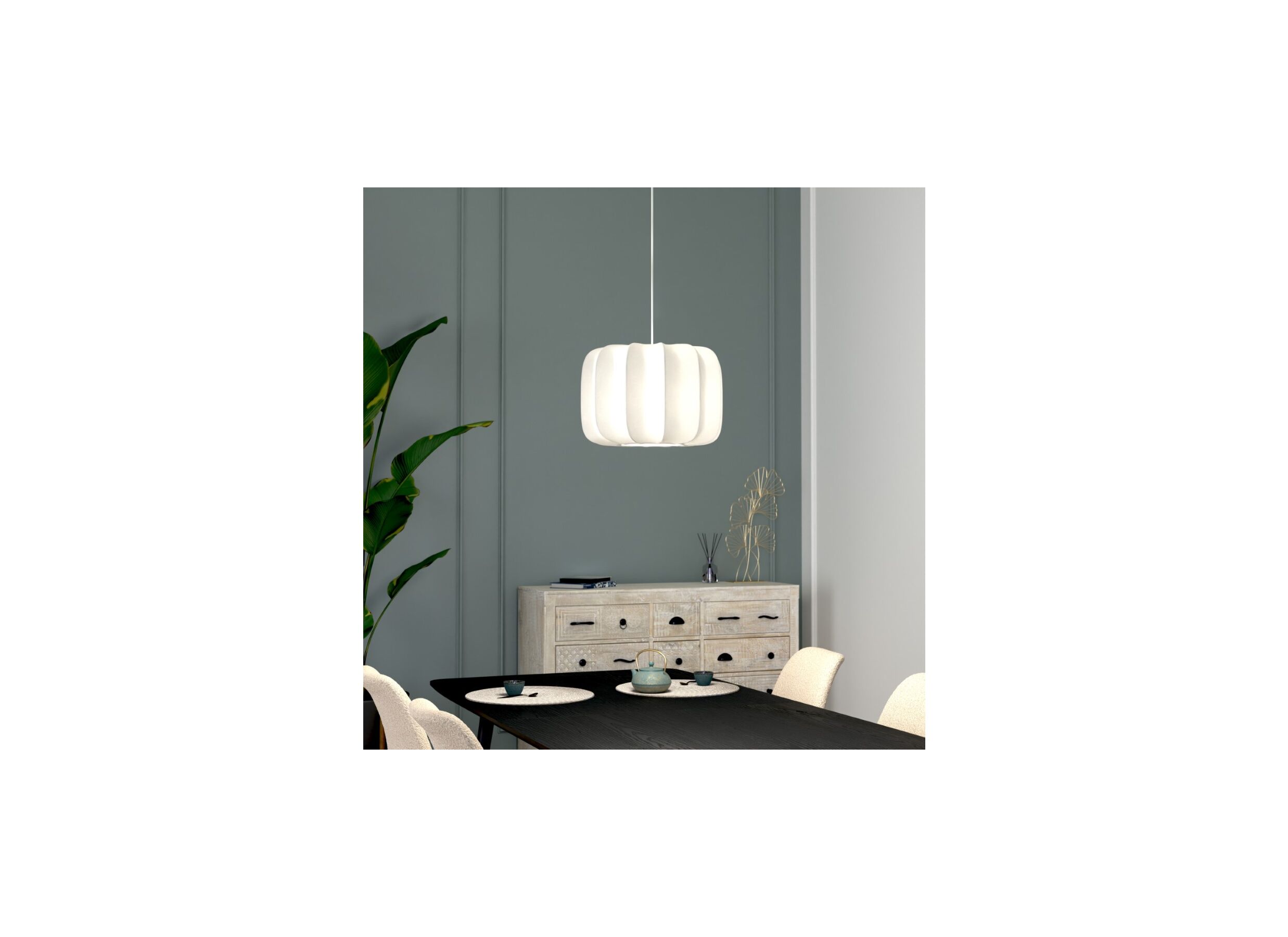 Foto ambiance - Suspension Tobie Ø37cm - coton/acier - blanc