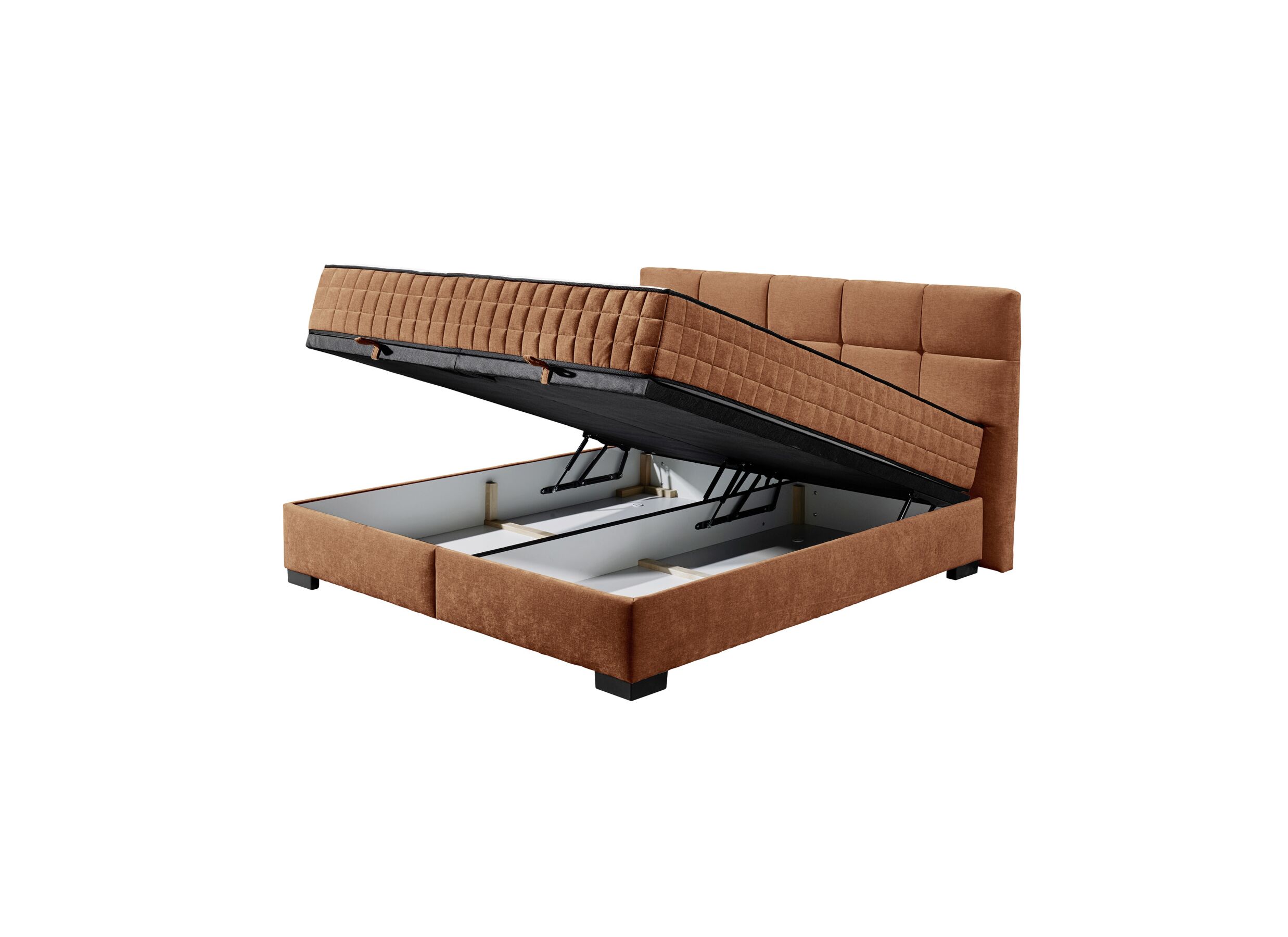 Aperçu - Lit box Nagol A 160x200cm avec rangement tissu cognac
