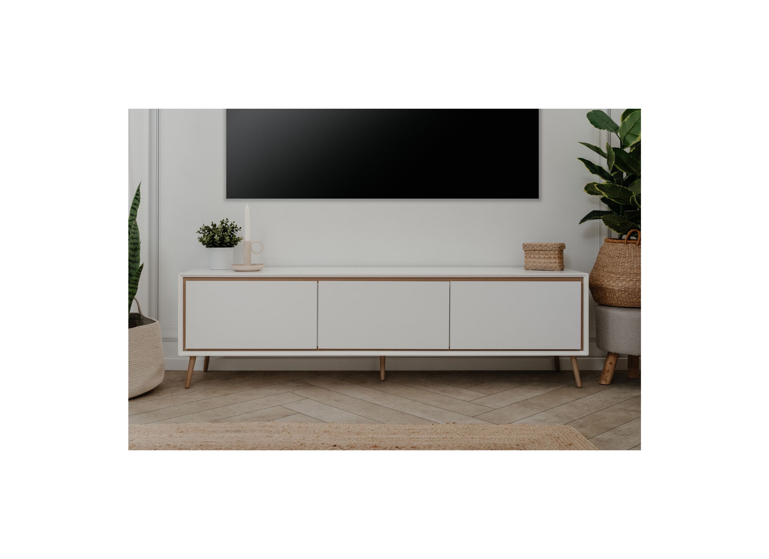 Foto ambiance - Meuble TV Arona 175cm - mélamine - blanc