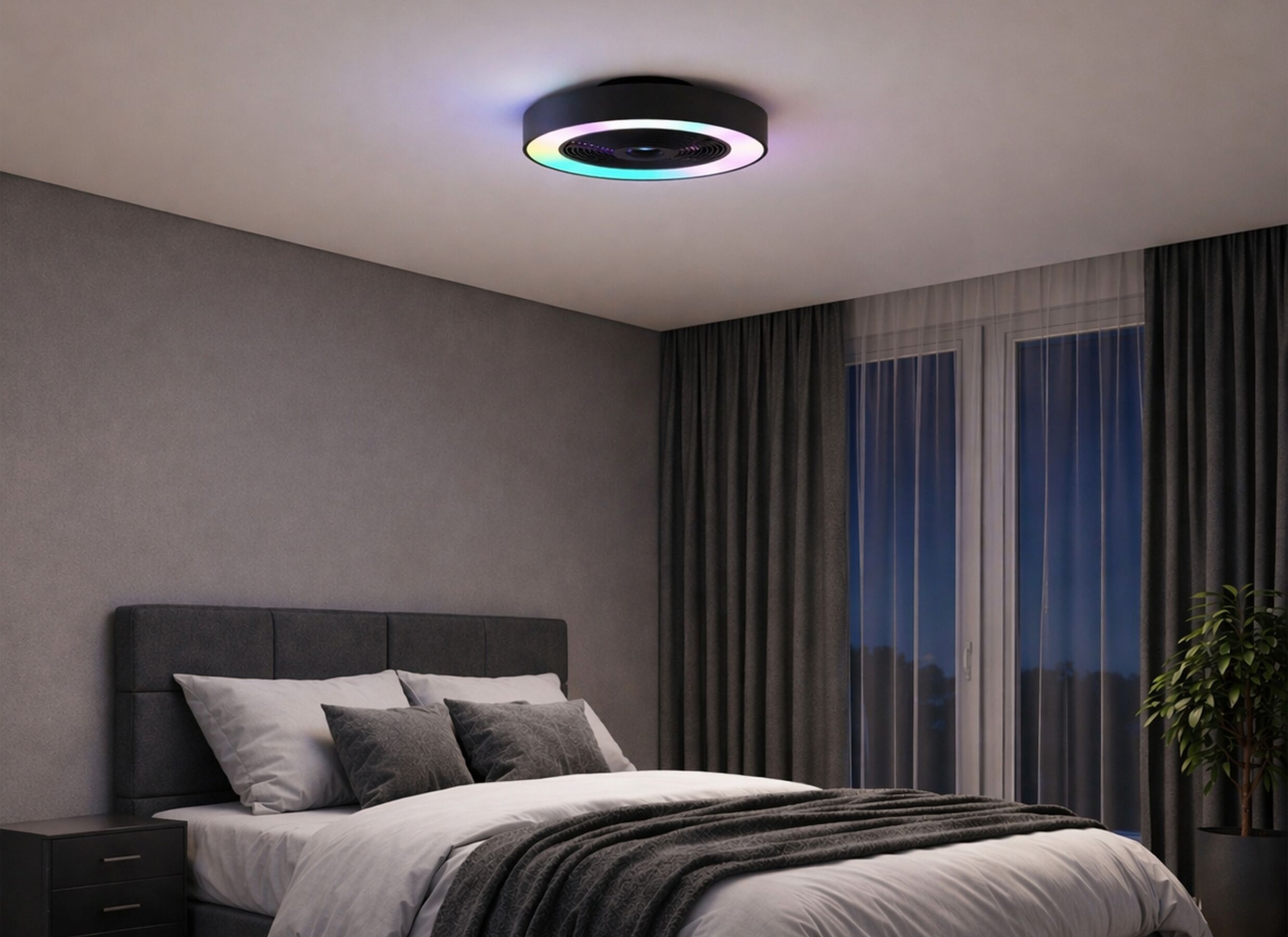 Foto ambiance - Plafonnier Catania avec ventilateur Ø48,6 - plastique - noir