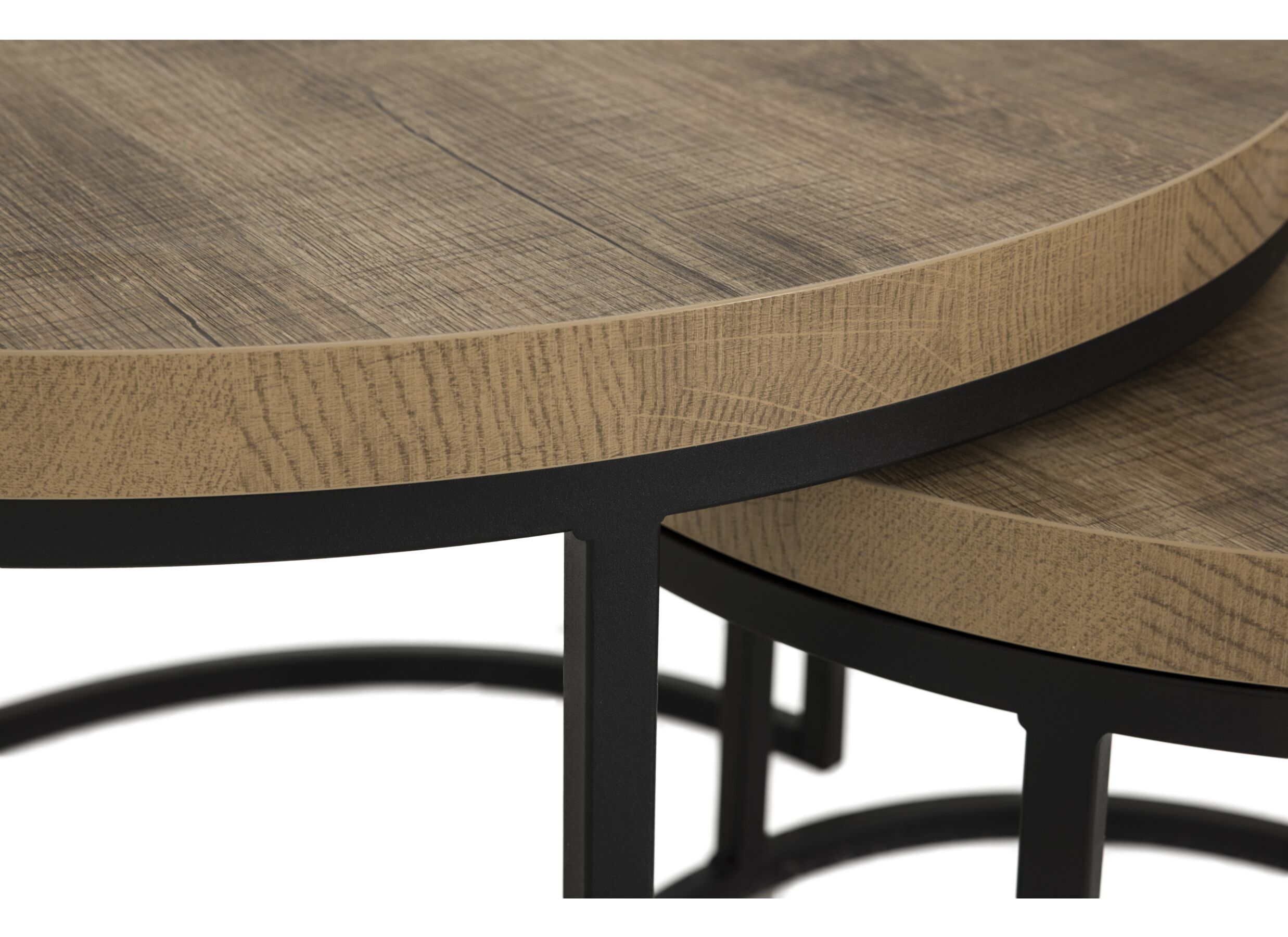 Detailfoto - Bijzettafel SL2303 Ø76xH45,5cm/Ø56xH38,5cm - metaal/decor - scarlet oak set van 2