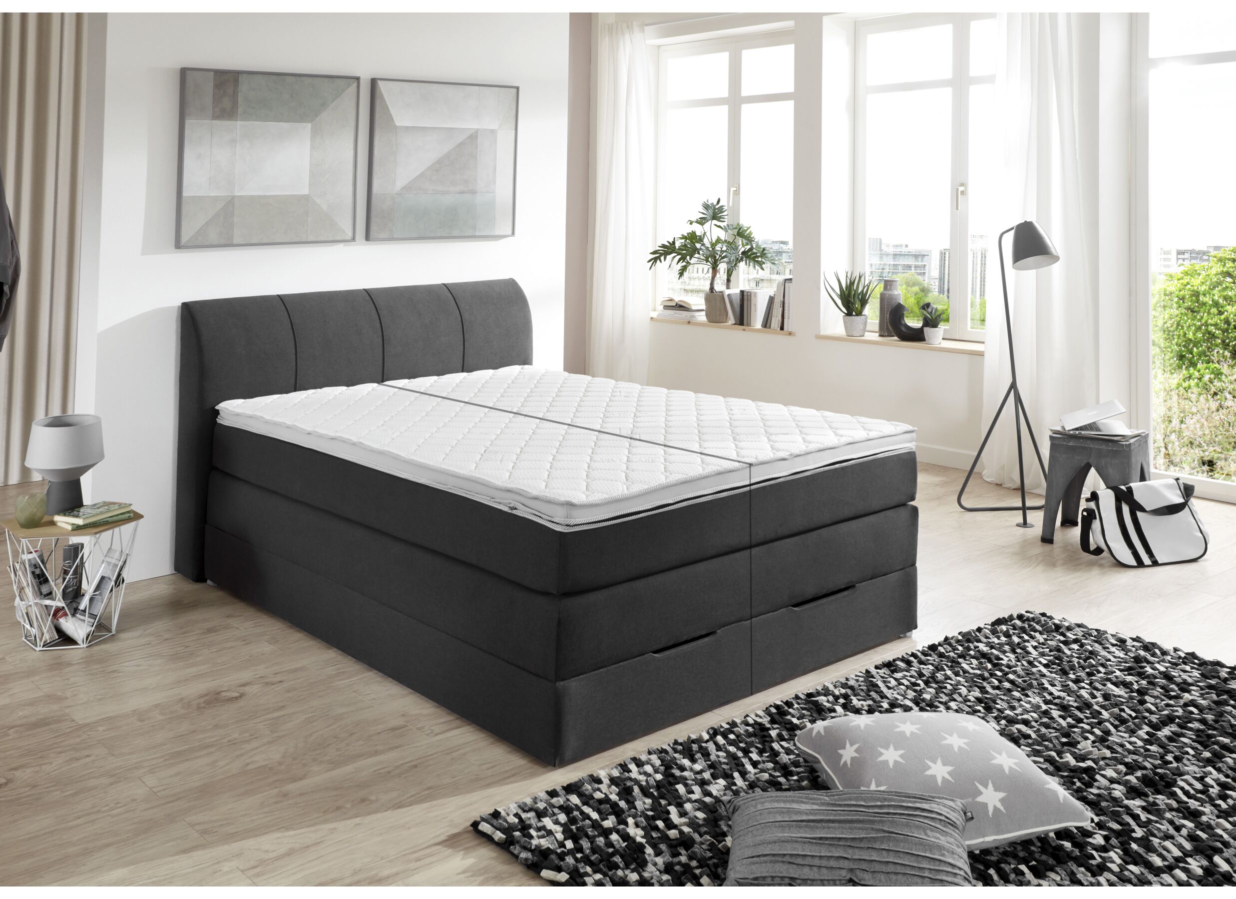 Boxspring BX1440 180x200cm - stof - antraciet met opbergruimte