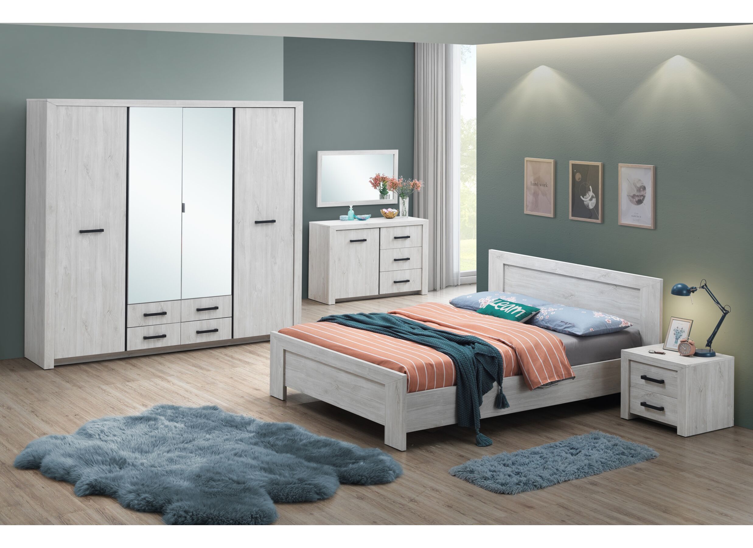 Chambre à coucher Elvis avec lit 160x200cm - armoire 218cm - Chambre à coucher Elvis avec lit 160x200cm - armoire 218cm - commode 120cm