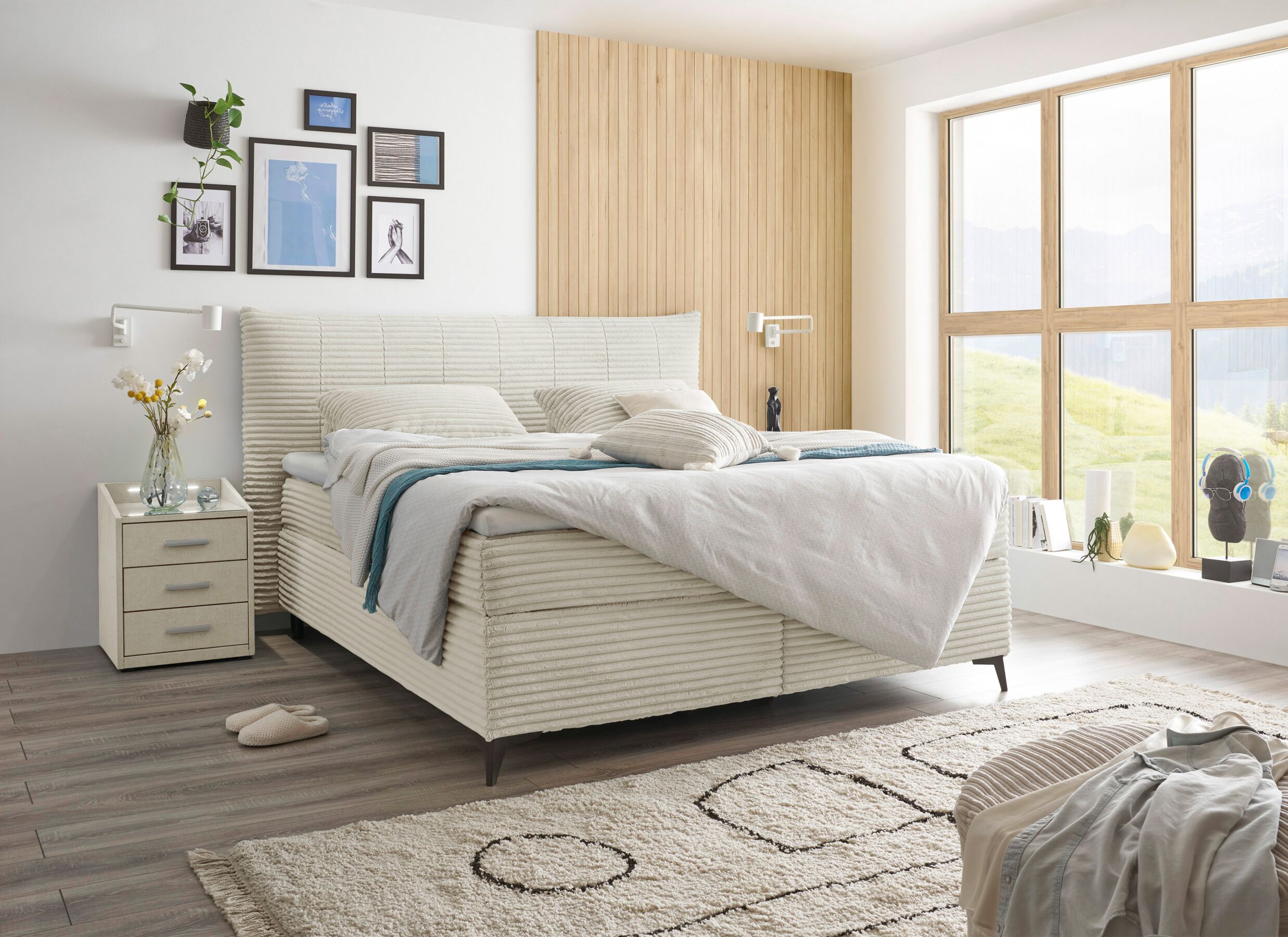 Foto ambiance - Boxspring Seattle 180x200cm - tissu - ivoire