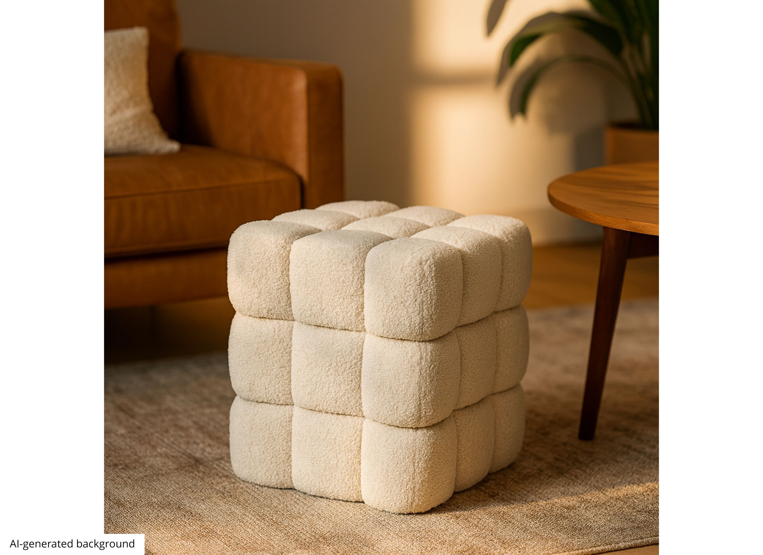 Sfeerfoto - Poef Chimera 36x36x38,5cm - bouclé- creme