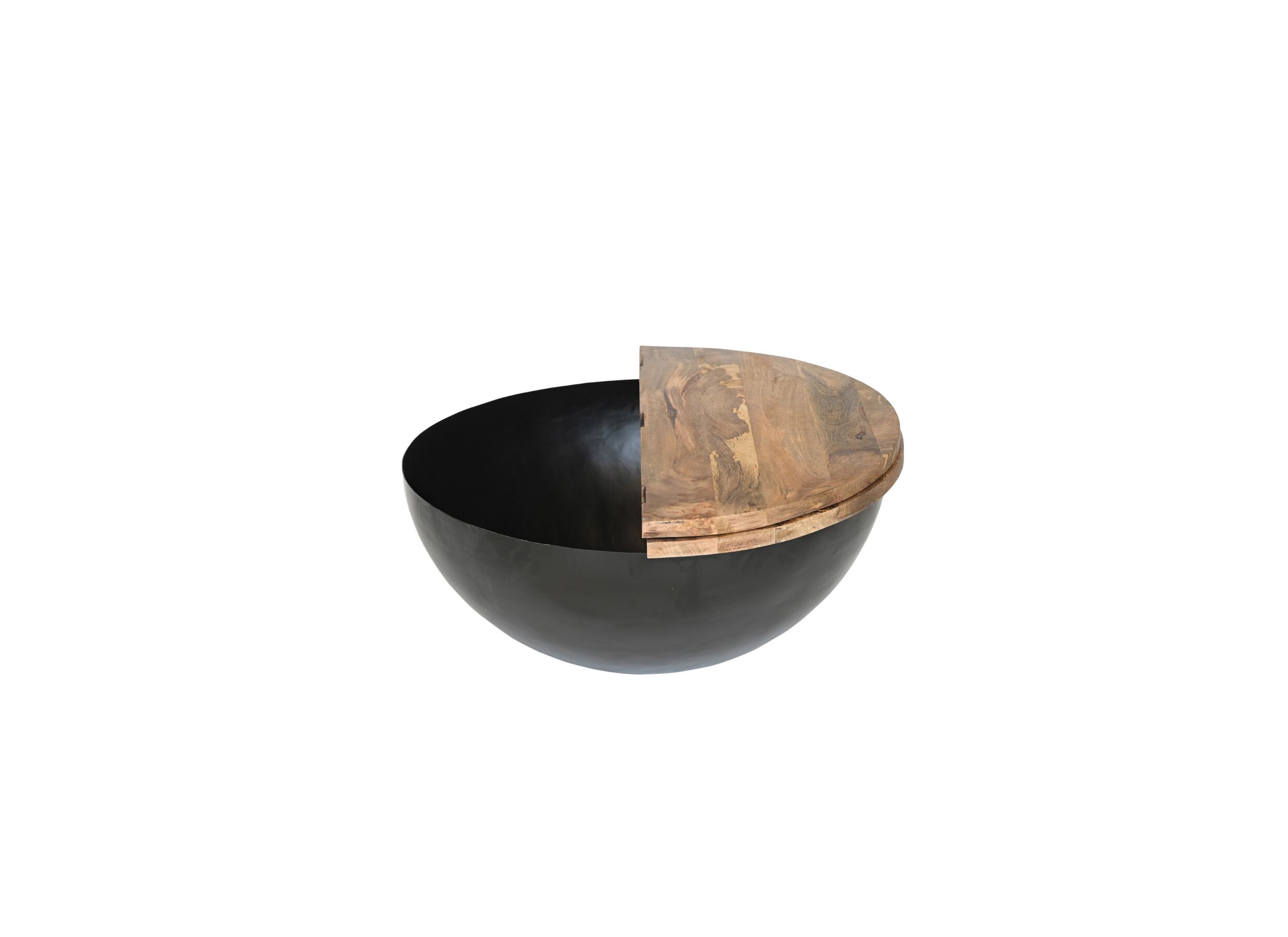 Aperçu - Table basse Antz Ø90cm - manguier massif & métal - naturel noir avec rangement