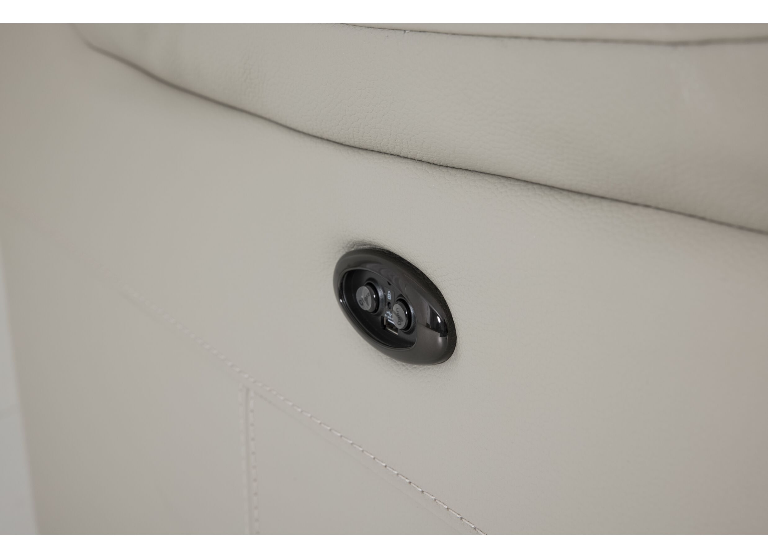 Hoeksalon May 289x321cm - leder - grijs beige met relax en middenarmsteun