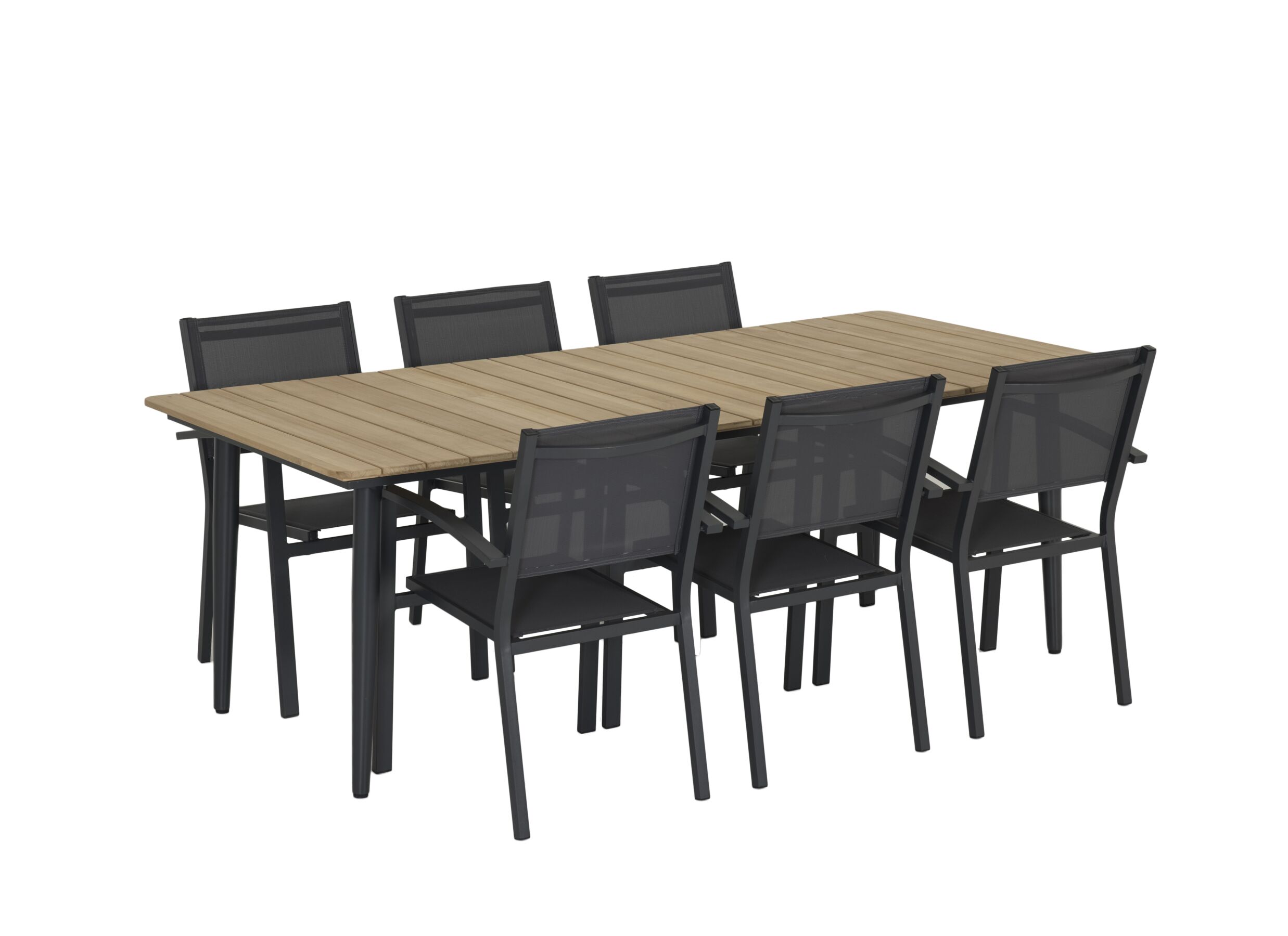 Photo ensemble - Table Brisk 220x100cm - teck massif & aluminium - naturel