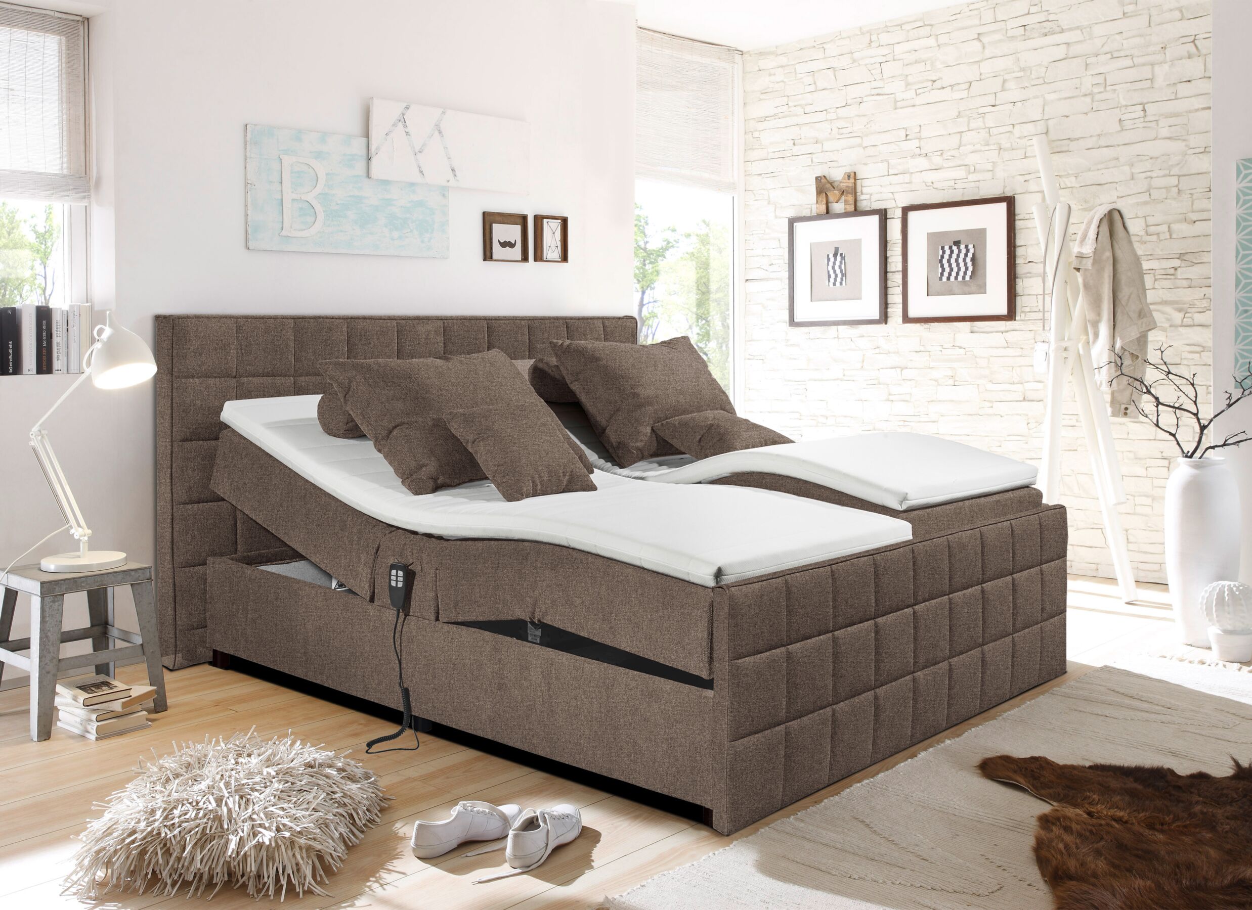 Sfeerfoto - Bedbox Gabun 180x200cm - stof - espresso elektrisch